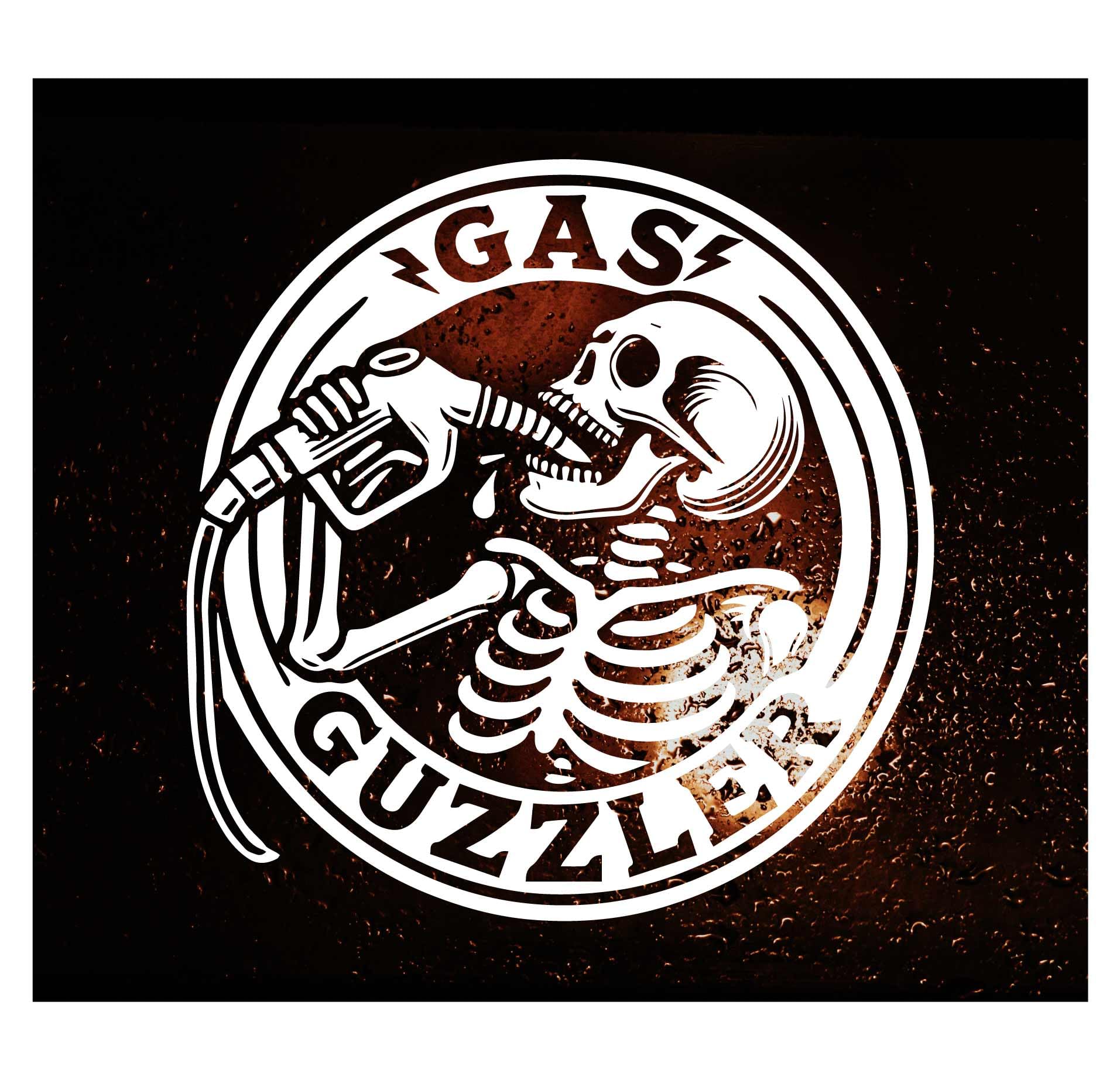 Funny 'Gas Guzzler' Skeleton Decal – Unique Vinyl Sticker with Fuel Nozzle Design – Perfect for Cars, Trucks, Laptops, and More – Durable and