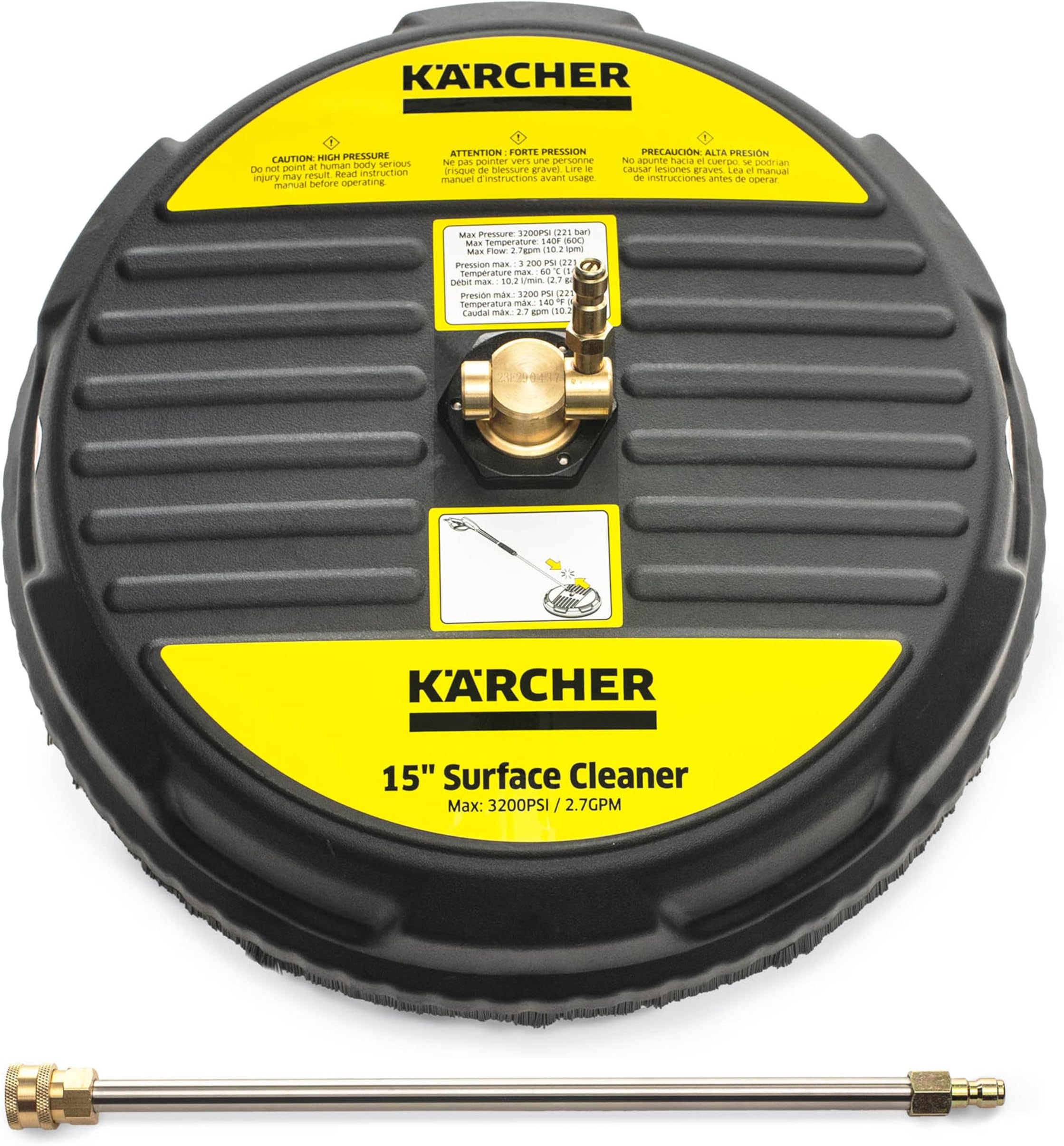 Pressure Washer Surface Cleaner 15", Quick Connect, 2600-3200 PSI, Ideal for Driveways, Patios, Decks, Sidewalks