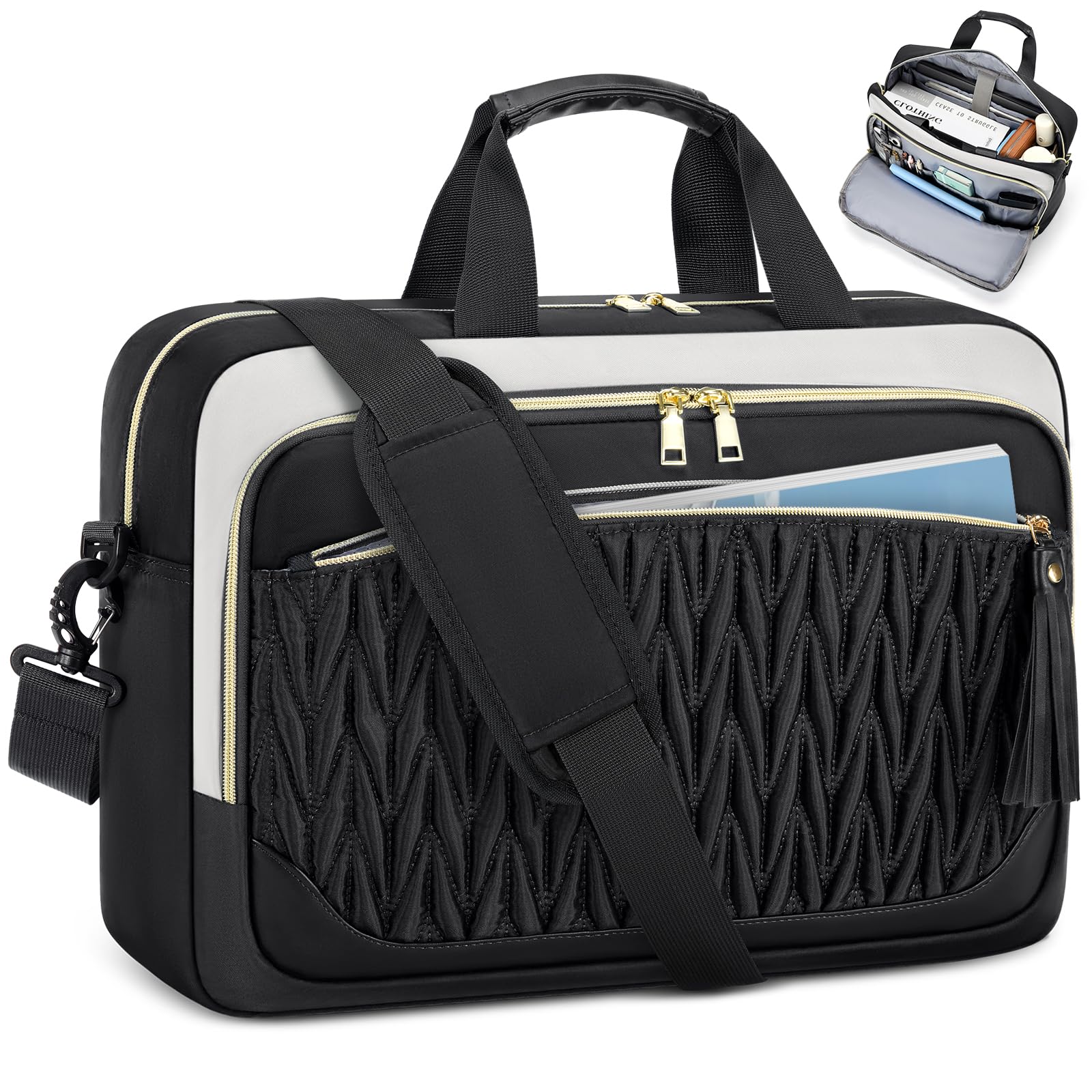 RAINSMORE Sac Ordinateur Femme Grand Sacoche Ordinateur 17.3 Pouces Imperméable Sac de Travail Sac Pc Portable Housse Mallette Bandoulière