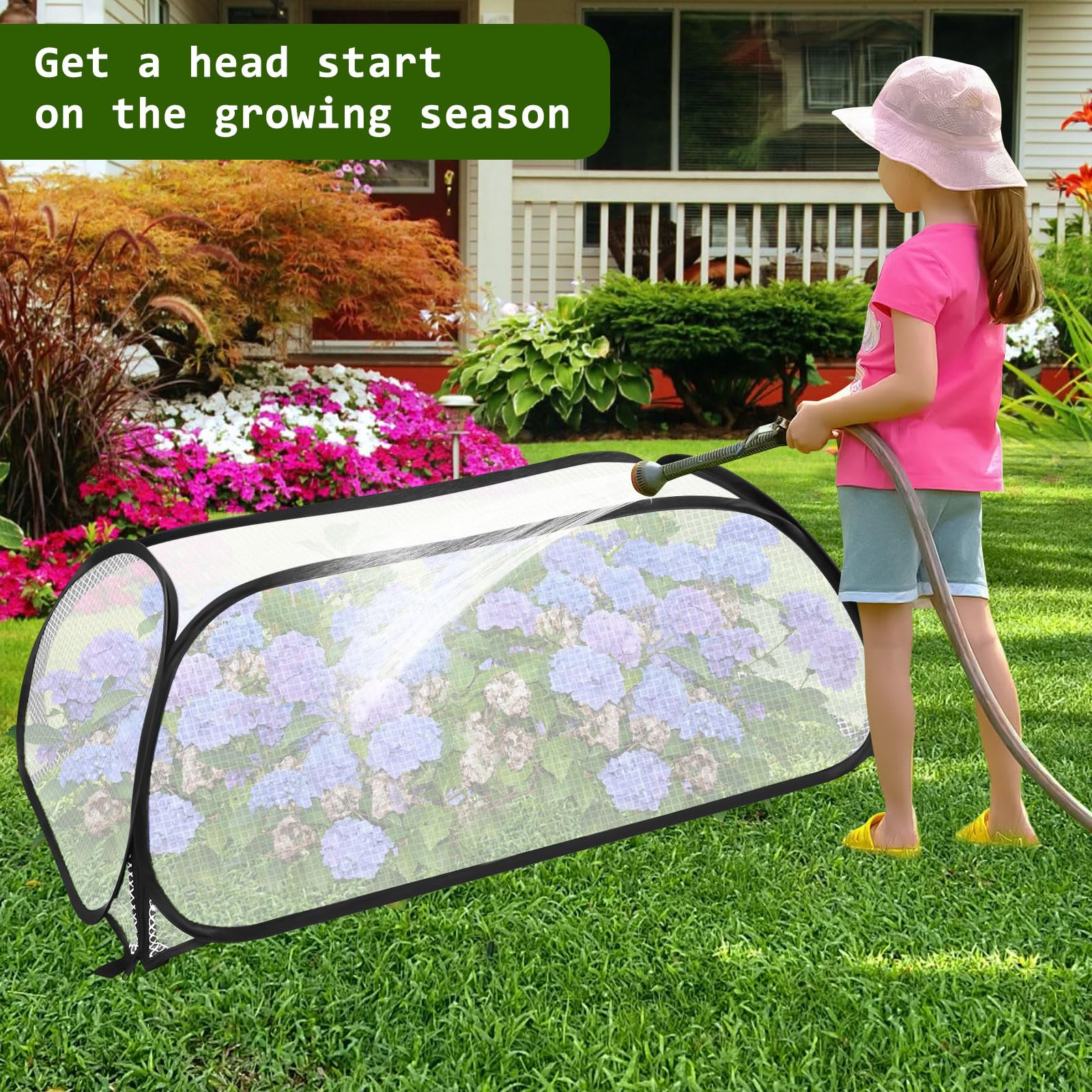 Invernadero Túnel, 114,3 x 55,9 x 40,6 cm Mini Invernadero Pop Up Cubierta de Plantas de Jardinería Portátil Pequeña PVC con Puerta con Cremallera para Proteger Las Verduras y Frutas de los Animales