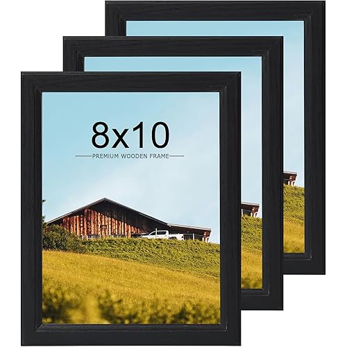 KTKDE 8x10 Picture Frame Set of 3, Wooden frames black, Vertical & Horizontal Wall Hanging for Wall or Tapletop Display,Studio Gallery Photo Frame for Photos, Posters & Art Prints