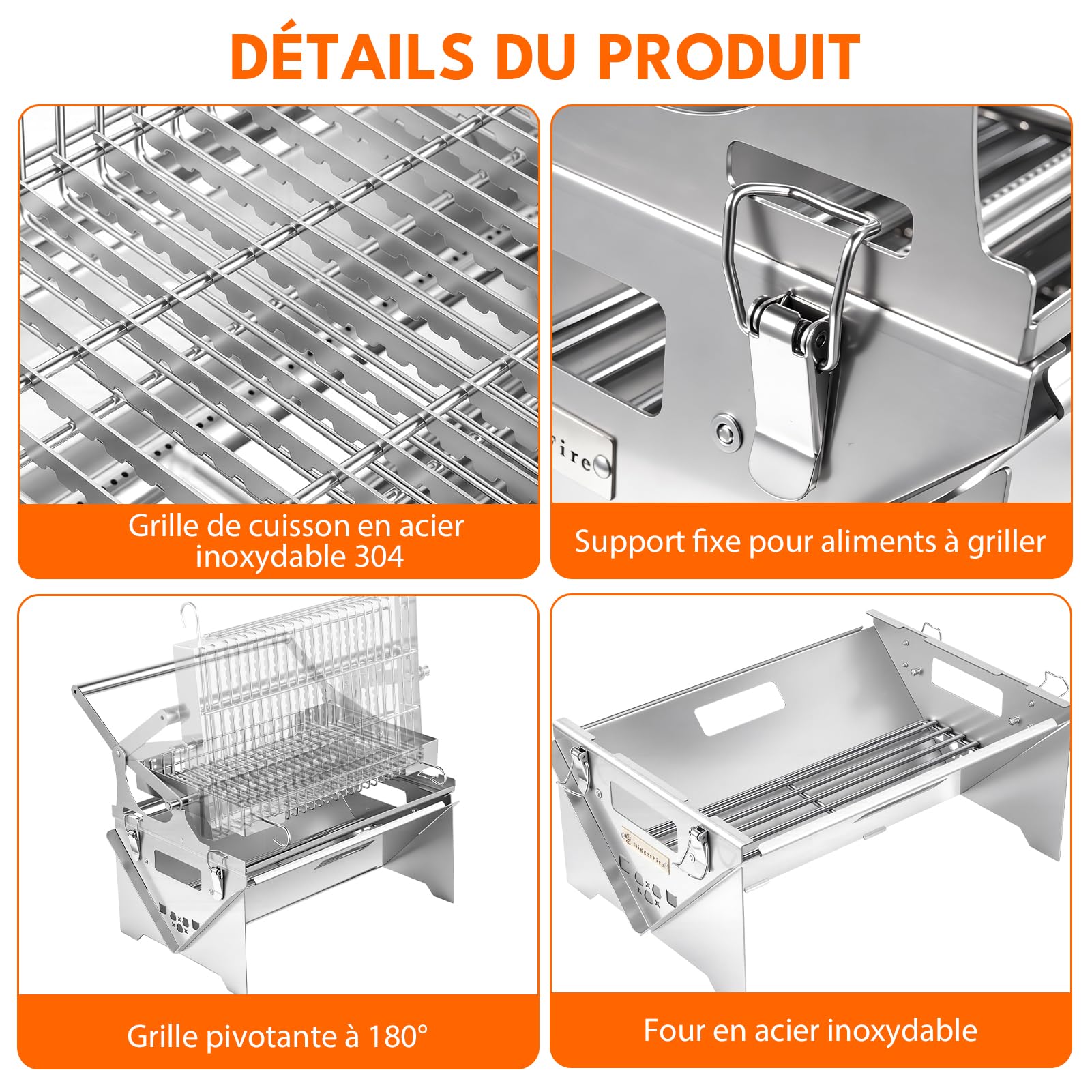 Barbecue au Gaz,Utilisation double Gaz/Charbon,Barbecue Charbon de Bois Portable avec Gril Rotatif 360°,Barbecues Pliable en Acier Inoxydable,pour Jardin, Terrasse, Pique-Nique, Camping