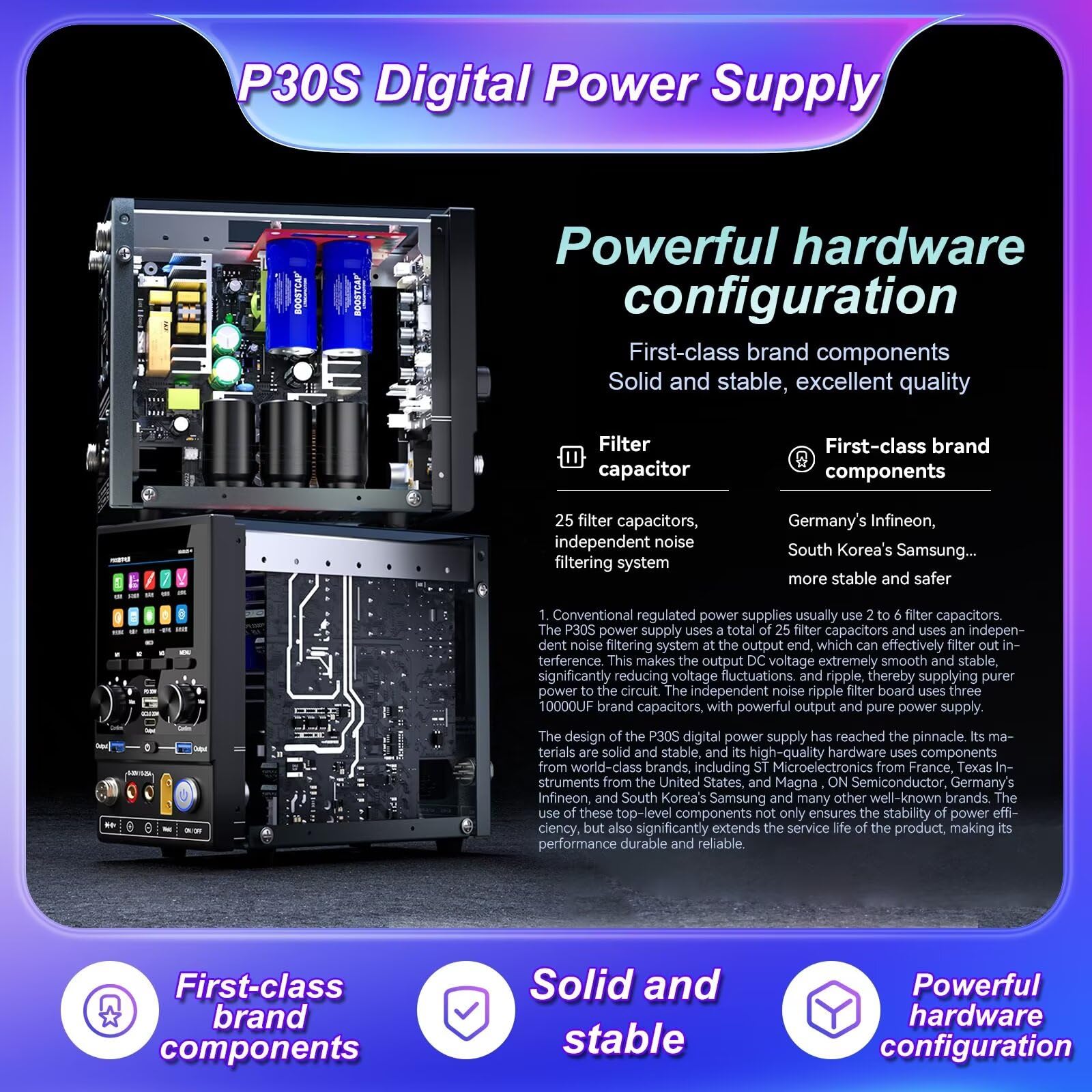 Fuente de alimentación digital de 180 W 30 V/25 A con modo de puntero, modo curva y modo de pantalla digital de pantalla grande