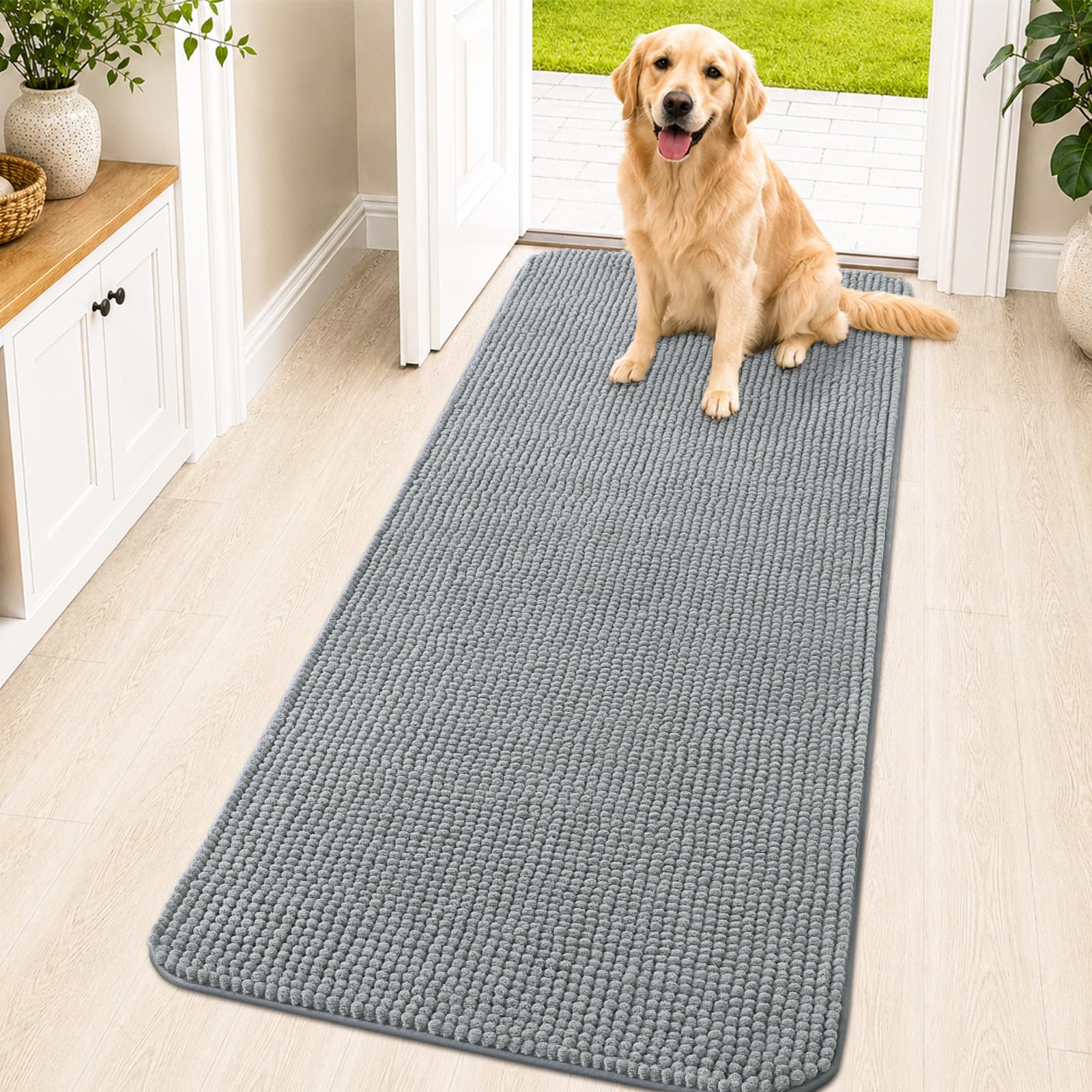 OLANLY Dog Door Mat for Muddy Paws 59x24, Absorbent Chenille Mud Doormat