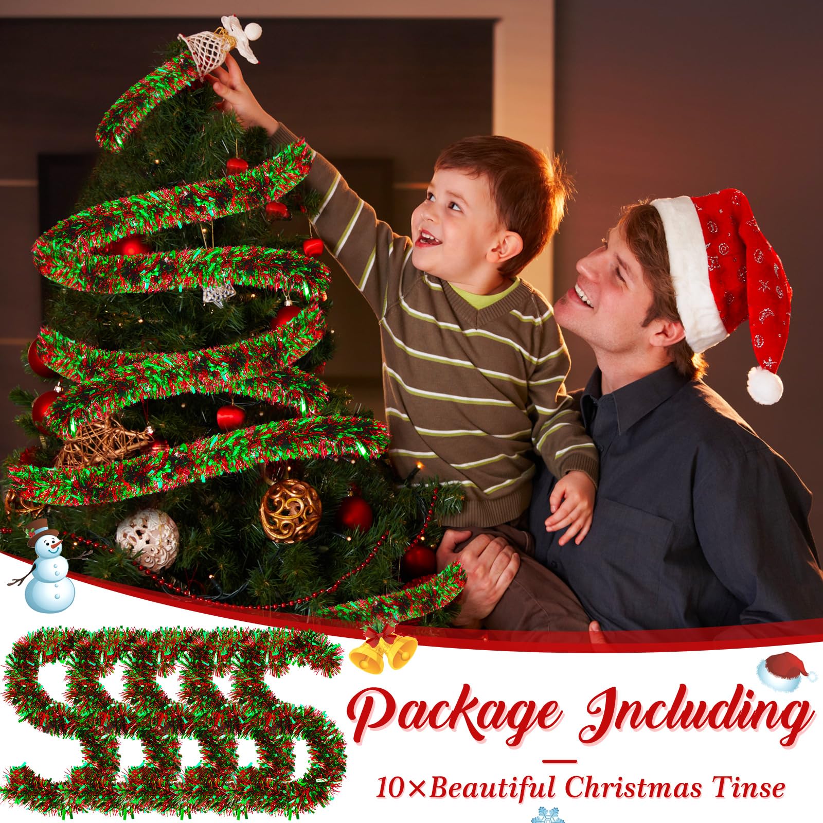 Cindeer 66 Feet/20 Meters Christmas Tinsel Garland Decoration Chunky Thick Garland Hanging Luxury Tinsel for Christmas Party Indoor and Outdoor Decor(Red - Image 3