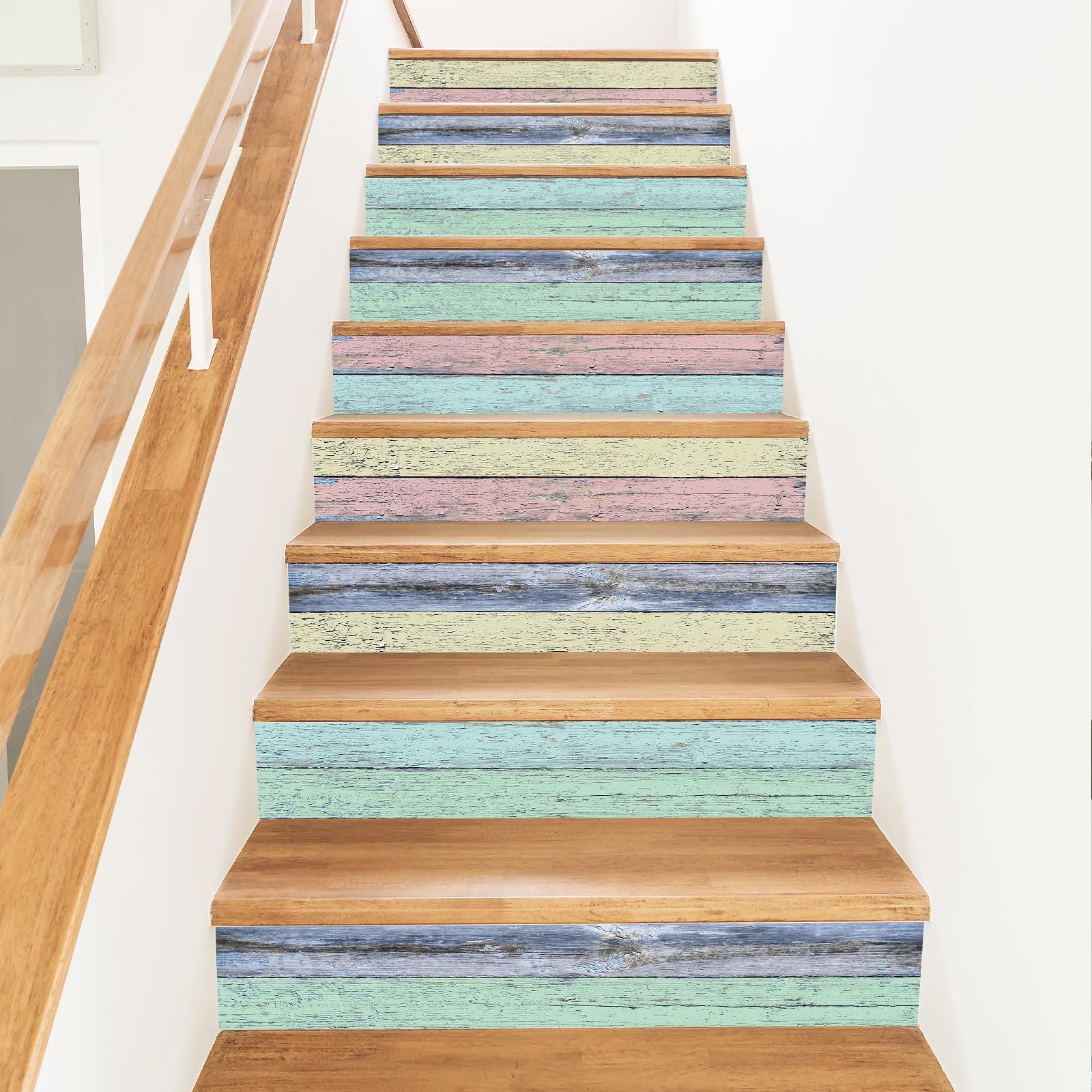 PLIGREAT 15 Strips Vintage Stair Riser Decals, Peel and Stick Stair Stickers for Steps Vinyl Retro Wood Stairway Stickers Self-Adhesive Staircase Murals for Home Hotel Decor, 18x100cm — image 1