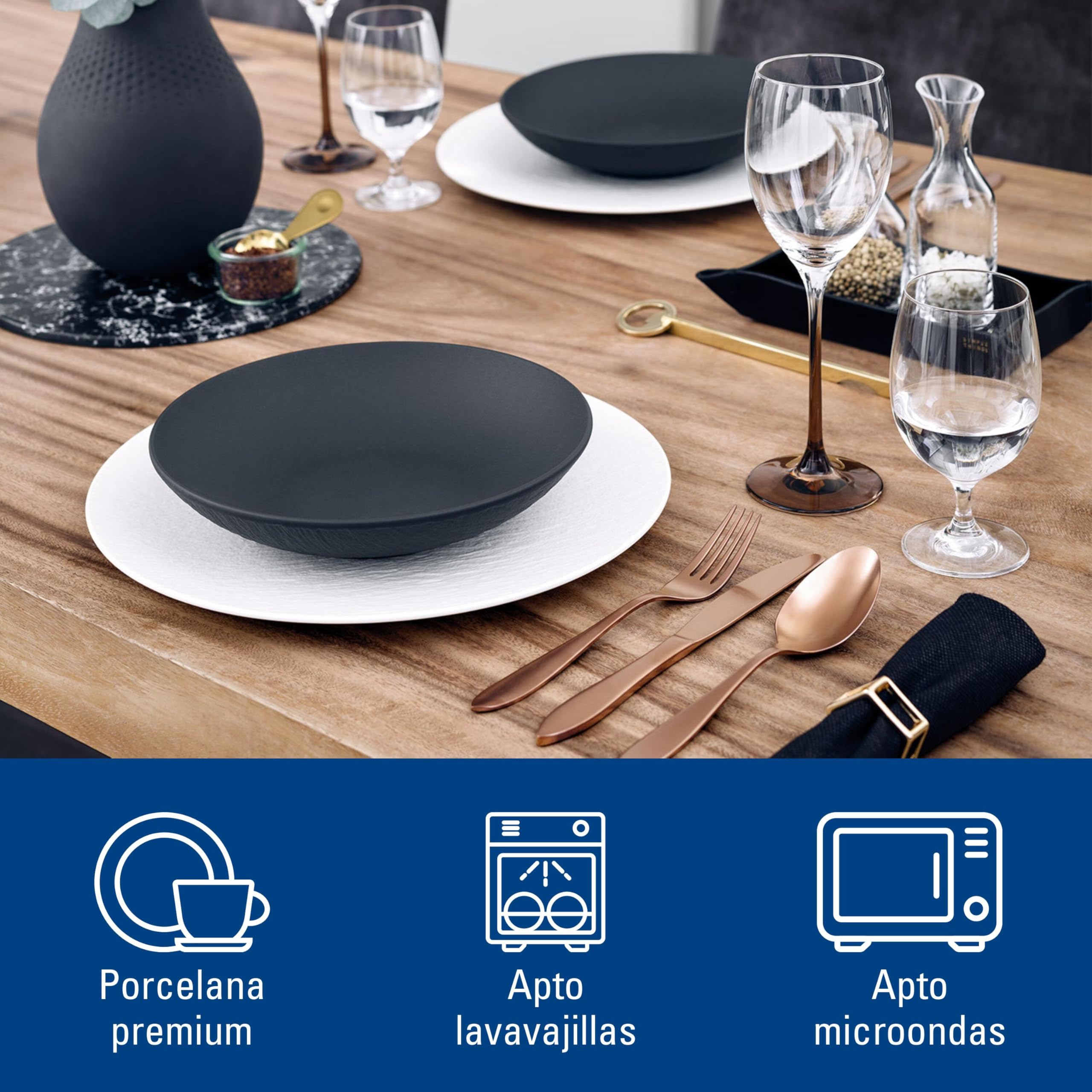 Villeroy & Boch Manufacture Rock Cuenco llano Porcelana Premium, Negro (Rock), 23cm