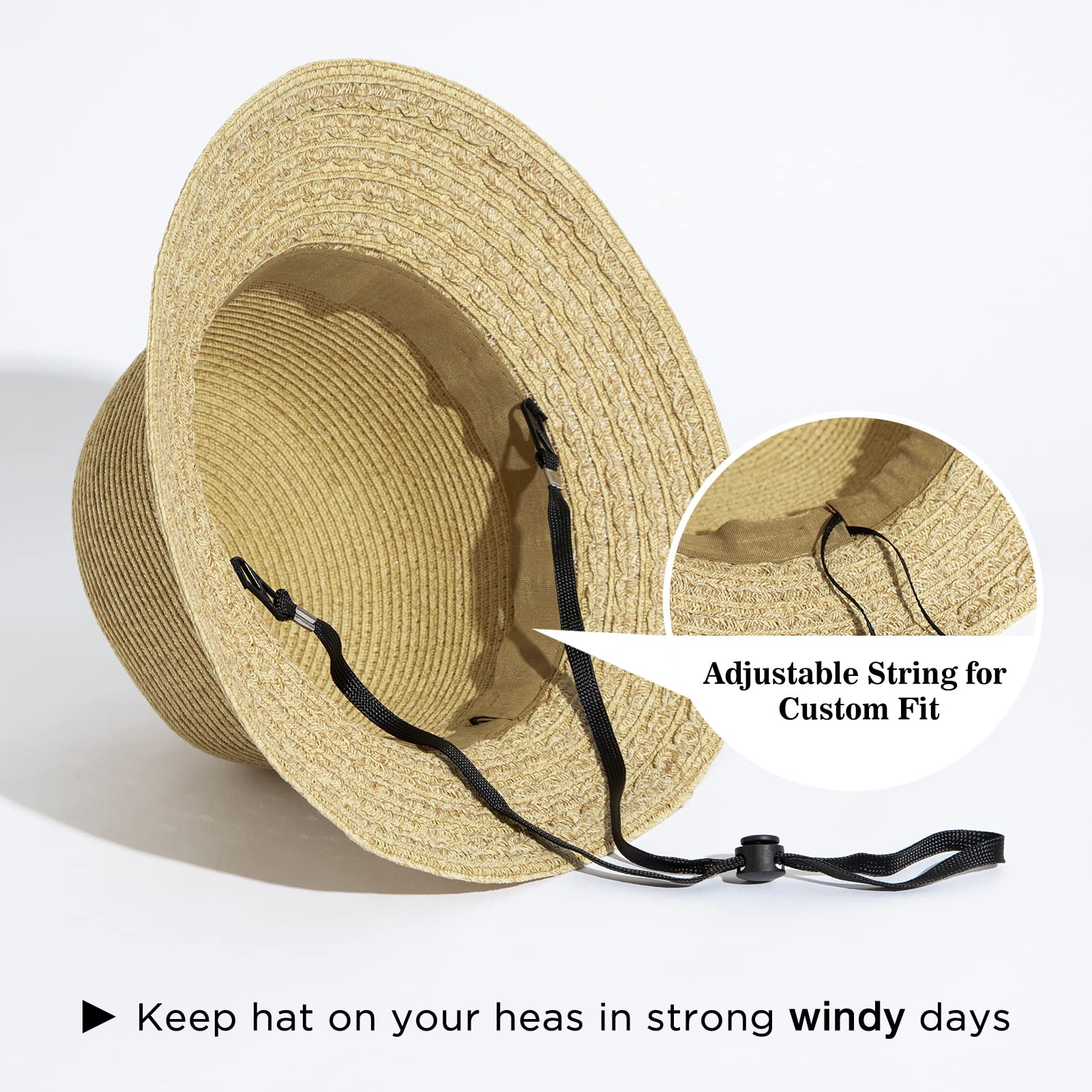 Comhats Chapeau de soleil pliable pour femme - Chapeau de paille pour la plage - Protection UV - Chapeau d'été, 92567_Beige, M