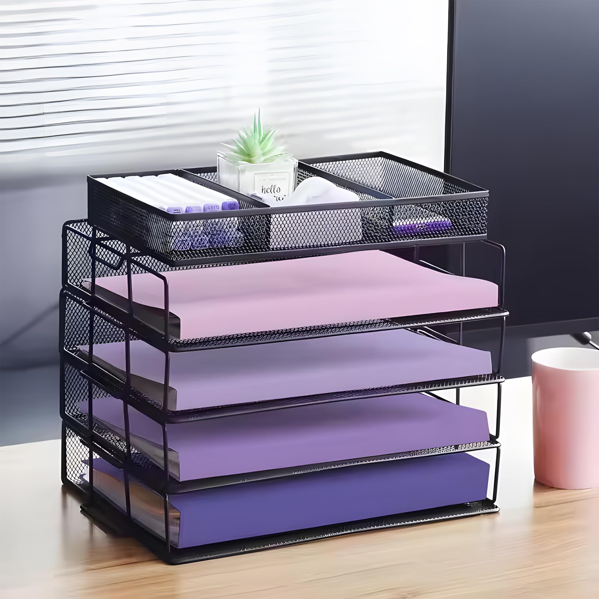 The Better Home 4 Tier Office Files Storage Organiser | Multipurpose Storage Rack For Office, Reception Table | Desk Accessories Durable Metal Mesh Design-image-37
