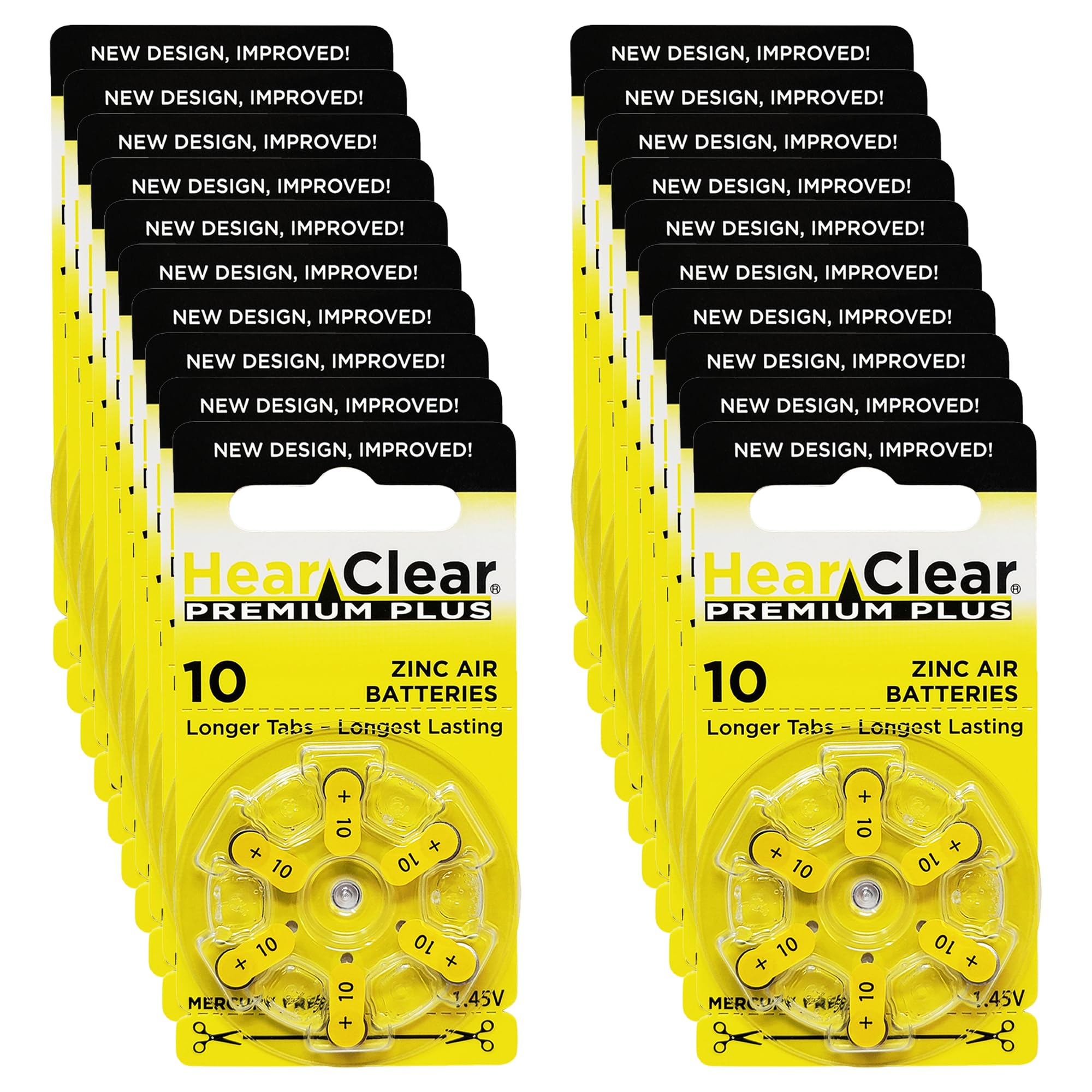 HearClear Size 10 PR230 1.45V Hearing Aid Batteries Yellow Tab (120 Batteries)