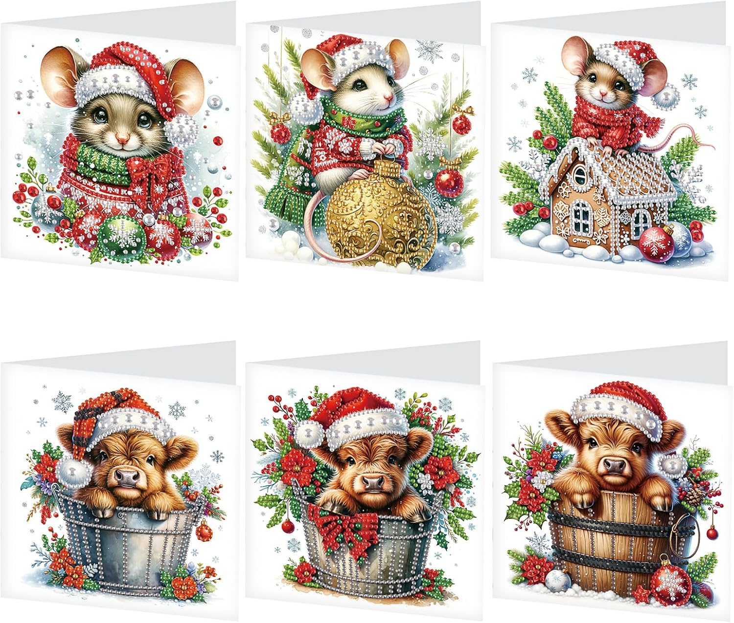 LazyFold 6 Pcs Diamond Art Painting Greeting Cards Kits, DIY Christmas Theme Handmade Festival Greeting Cards with Envelopes Diamond Art Crafts Birthday Cards Creative Gift