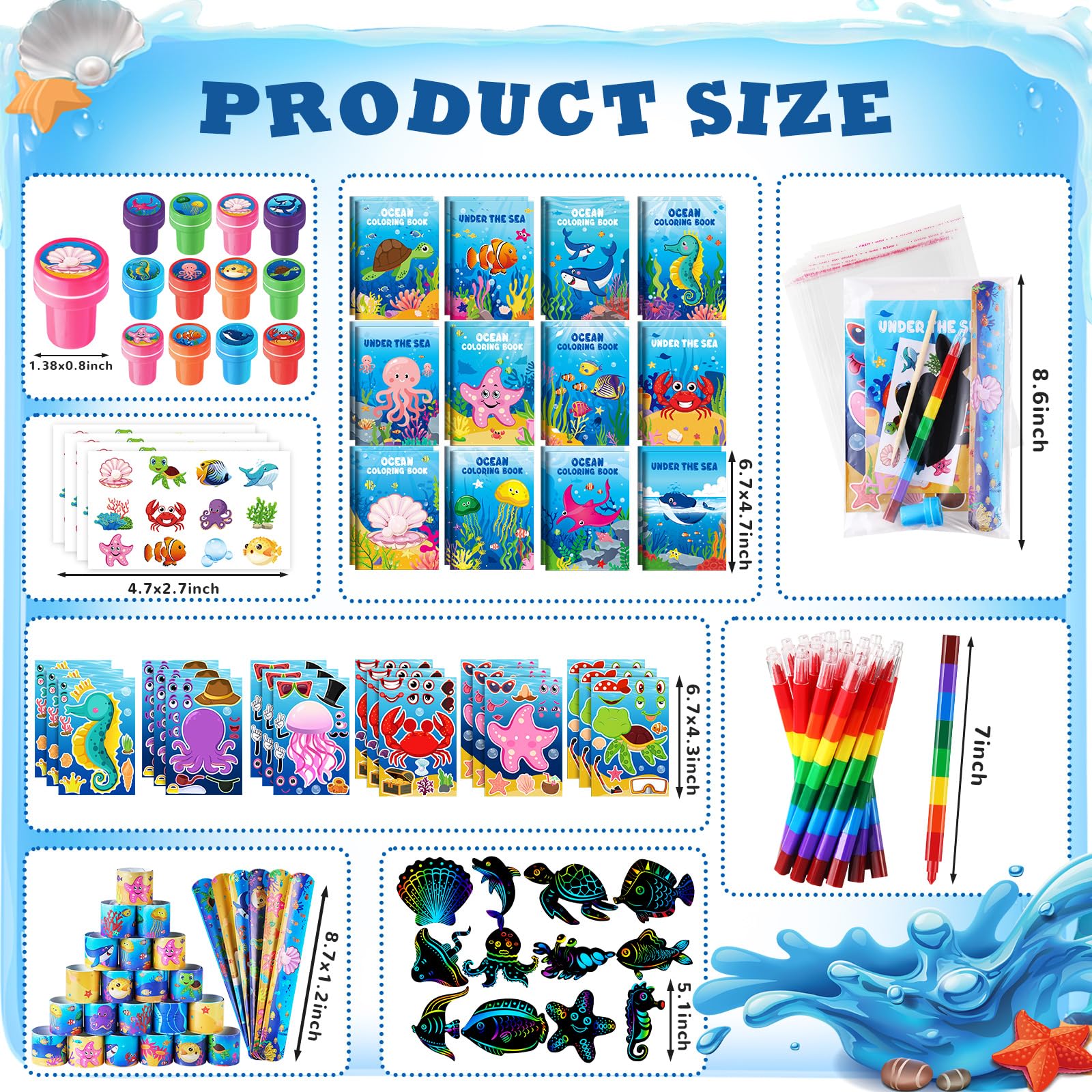 BenLouis 96Pcs Under the Sea Party Favors Ocean Animals Party Coloring Books Set Bulk for Kids Sea Fish Birthday Mermaid Party Goodie Bag Fillers School Classroom Gift Rewards Activity Supplies