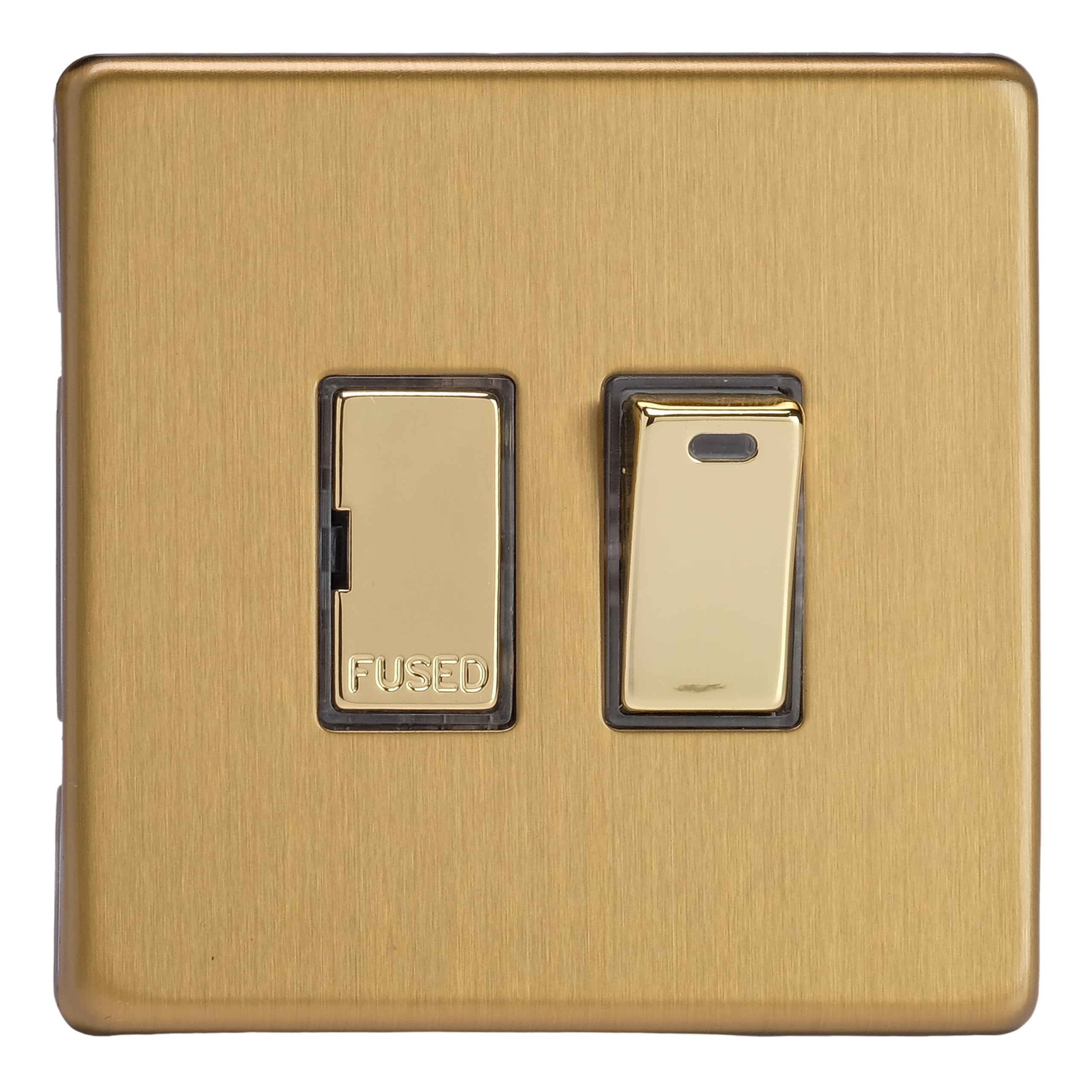 Varilight 13A Switched Fused Spur + Neon with Metal Inserts Brushed Brass XDB6NDS