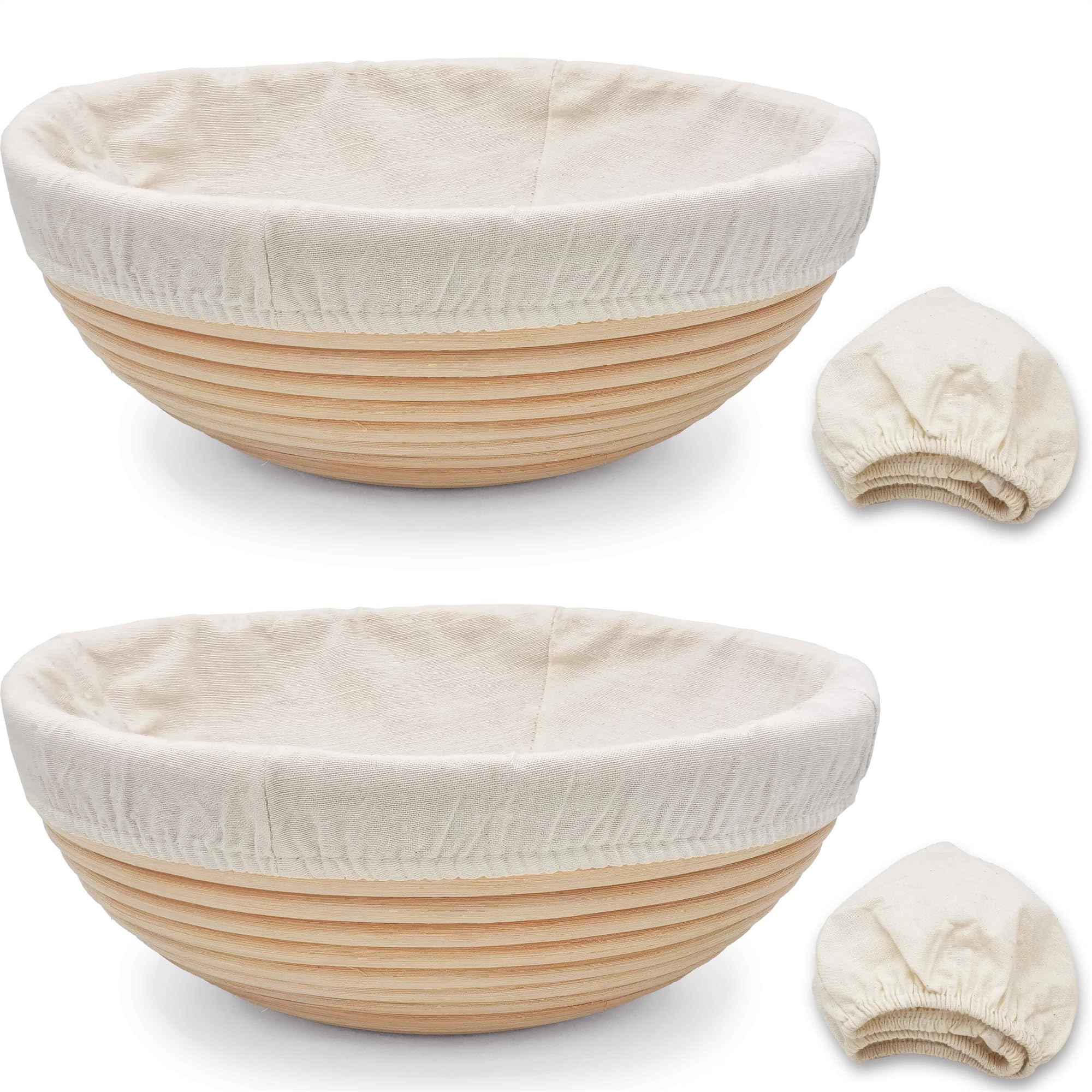 Banneton Bread Proofing Basket set of 2, 9.8 Inch Round Sourdough Proofing Baskets with Liner,Dough Proofing Bowls,Made of Natural rattan,for Sourdough Bread Baking Supplies