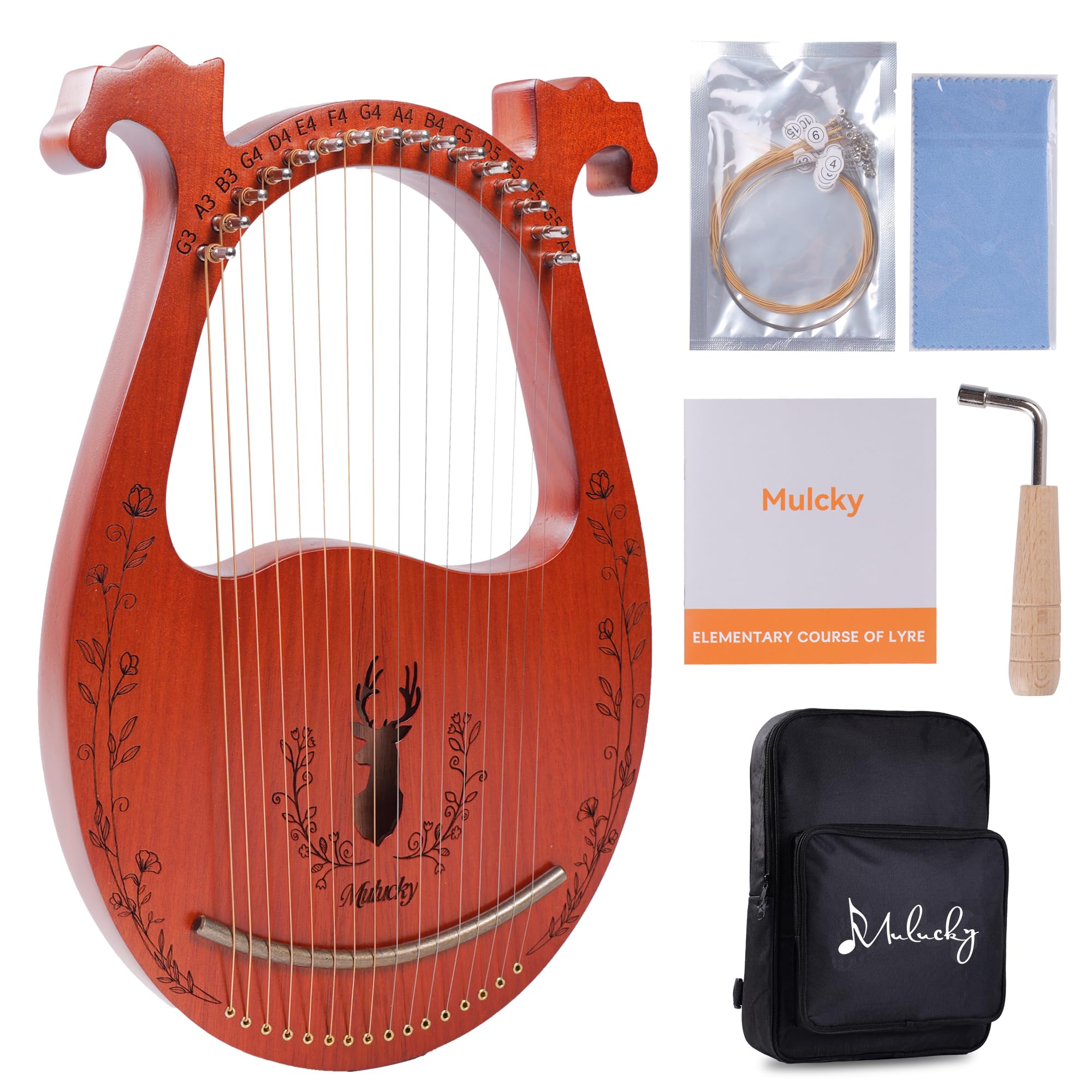 Mulucky Arpa a 16 corde in metallo, corpo in mogano, sella in rame, mini strumento musicale con chiave per accordatura e borsa per principianti