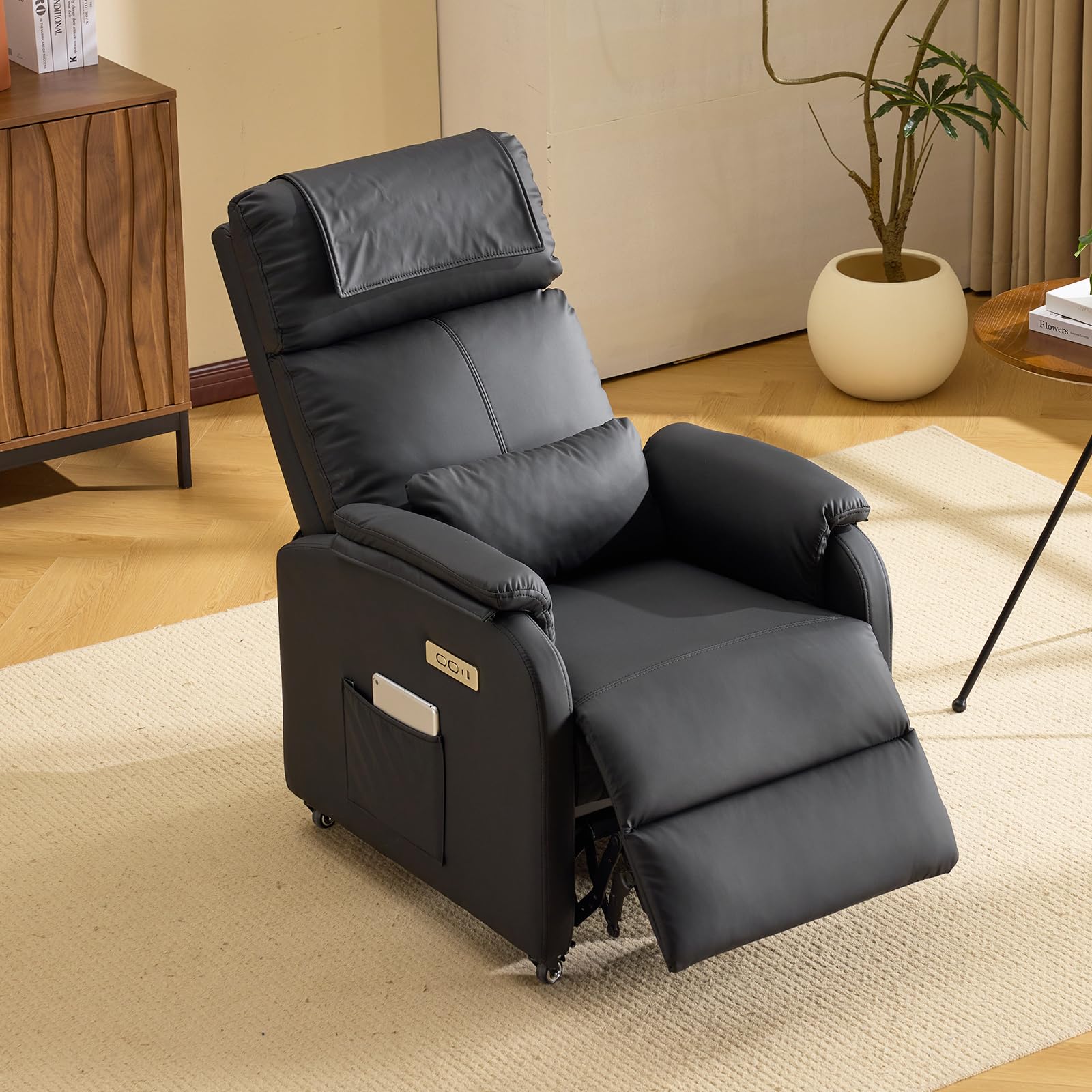 Bonnlo Fauteuil de relaxation, fauteuil de télévision, fauteuil de massage électrique avec fonction allongée, fauteuil TV, massage à 2 points et fonction chauffante, ports USB-C et USB-A, 1 poche