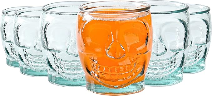 6 Pack - 15 Oz Sugar Skull Glass Summerween Tumblers - Set of 6 Creepy Drinking Cups -15 oz, Witchy Gifts, Spooky Goth Gifts For Women, - Gothic Kitchen Decor, Witchy Barware Skull Jar