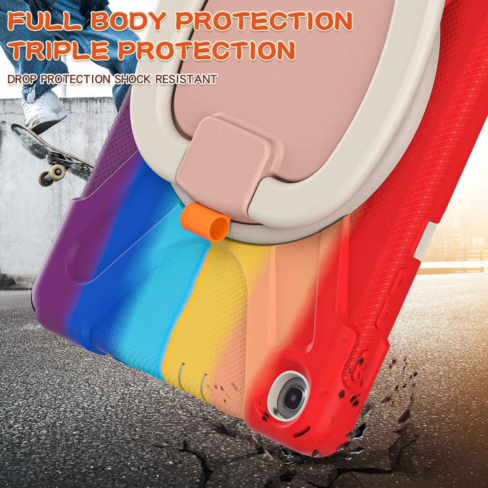 Custodia per tablet Case Compatible with Samsung Galaxy Tab A 10.1 Case 2019 Model(SM-T510/T515),Heavy Duty TPU Shockproof Kids Case,360 Degree Rotating Multi-Function Grip Bracket+Shoulder Strap Rugg