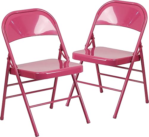 Flash Furniture HERCULES COLORBURST Series - Silla plegable de metal con doble bisagra y triple apoyo, color fucsia