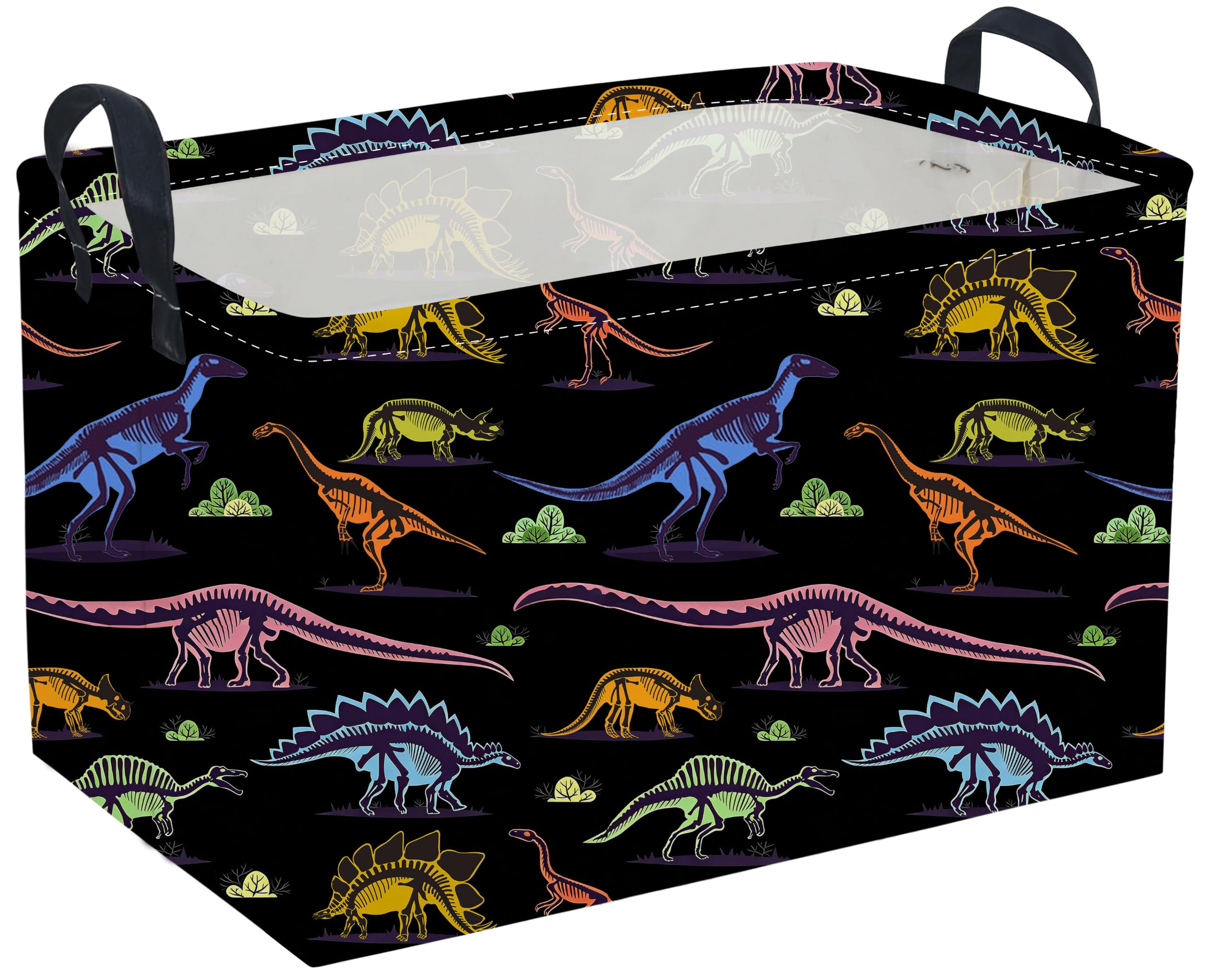 Sanjiaofeng Rectangular Dinosaur Baskets,Waterproof Foldable Dinosaur Basket with Handles,Nursery Hamper,Home Organizer,Books Box,Gift Baskets(Shadow Dinosaur)