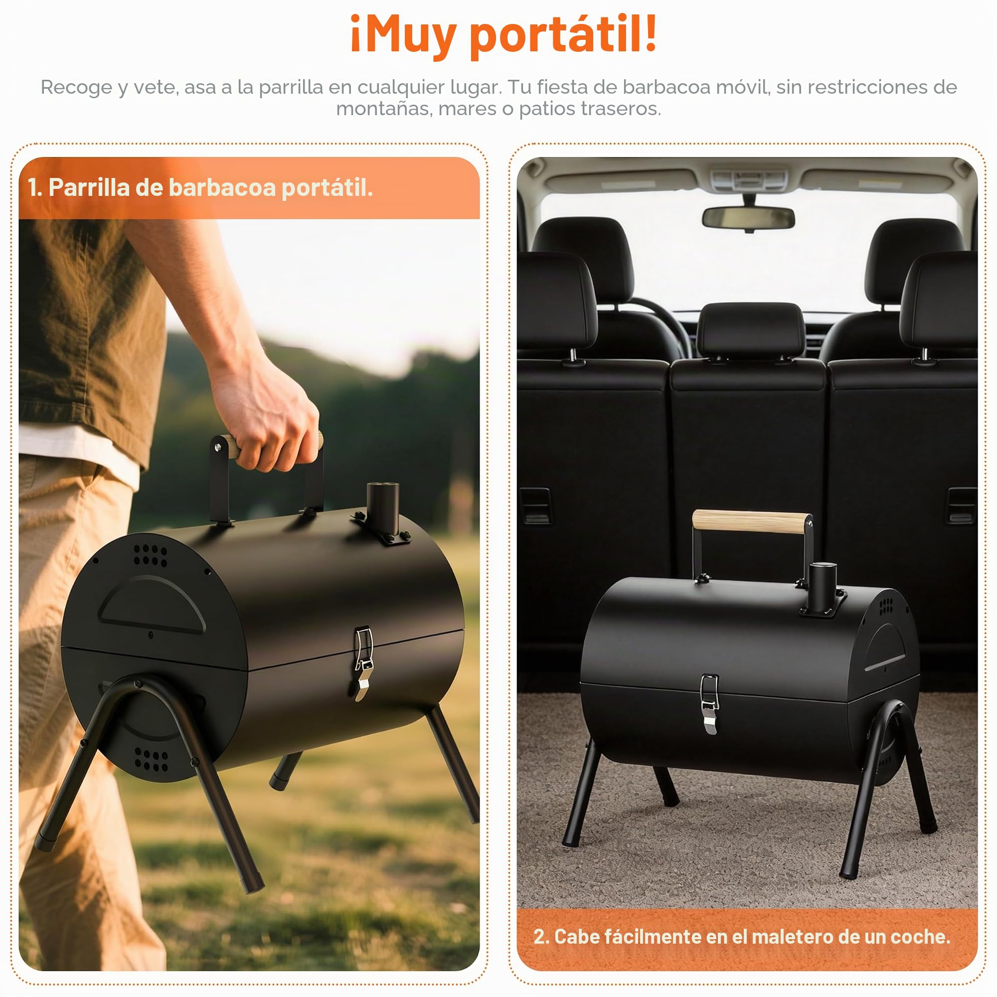 Parrilla portátil de carbón para barbacoa, pequeña barbacoa de camping con parrilla 2 en 1, ventilación de chimenea ajustable, compacta y ligera para barbacoas al aire libre, camping, picnic