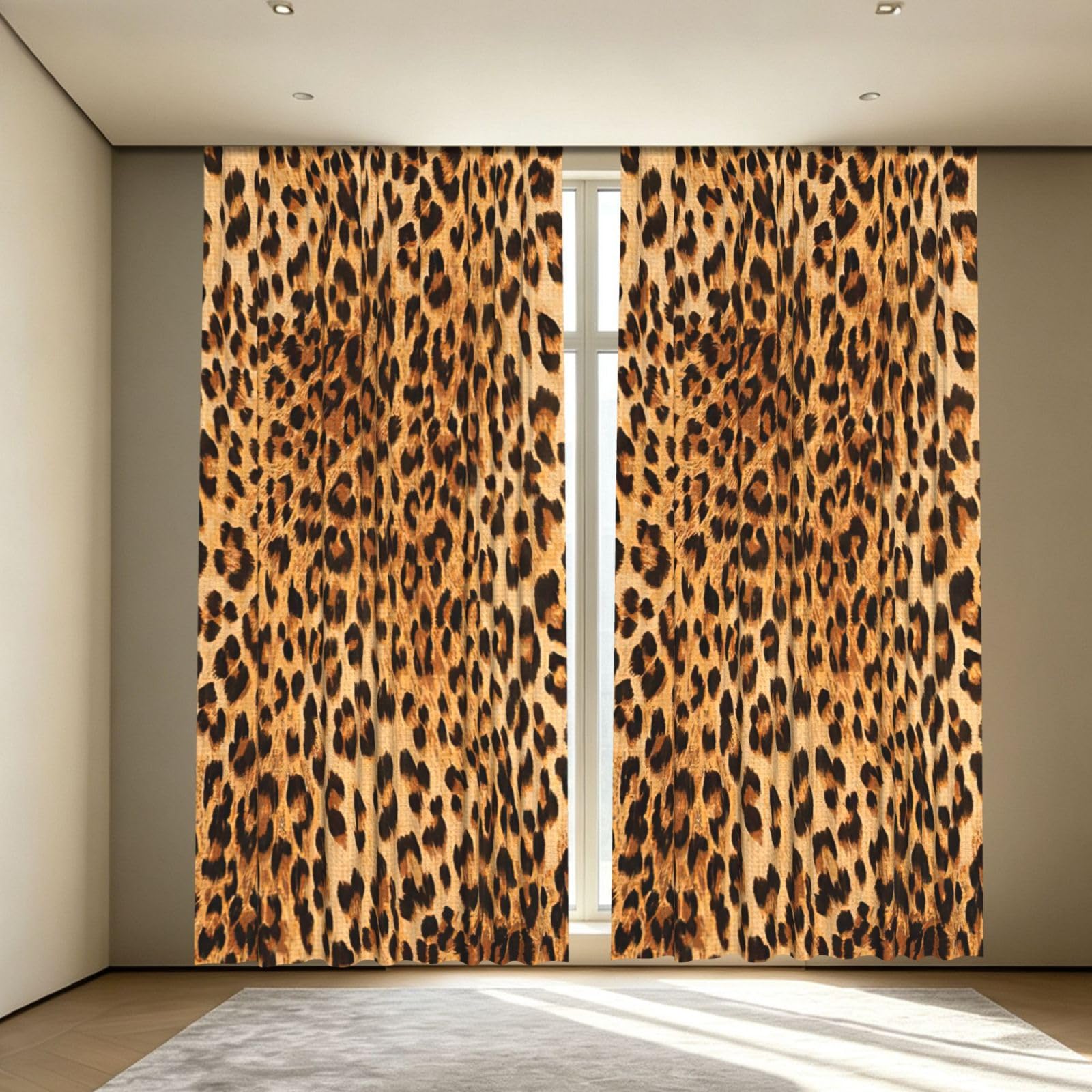Yyoretp Leopard Print Print Blackout Curtains for Living Room Bedroom Thermal Insulated Window Drapes.