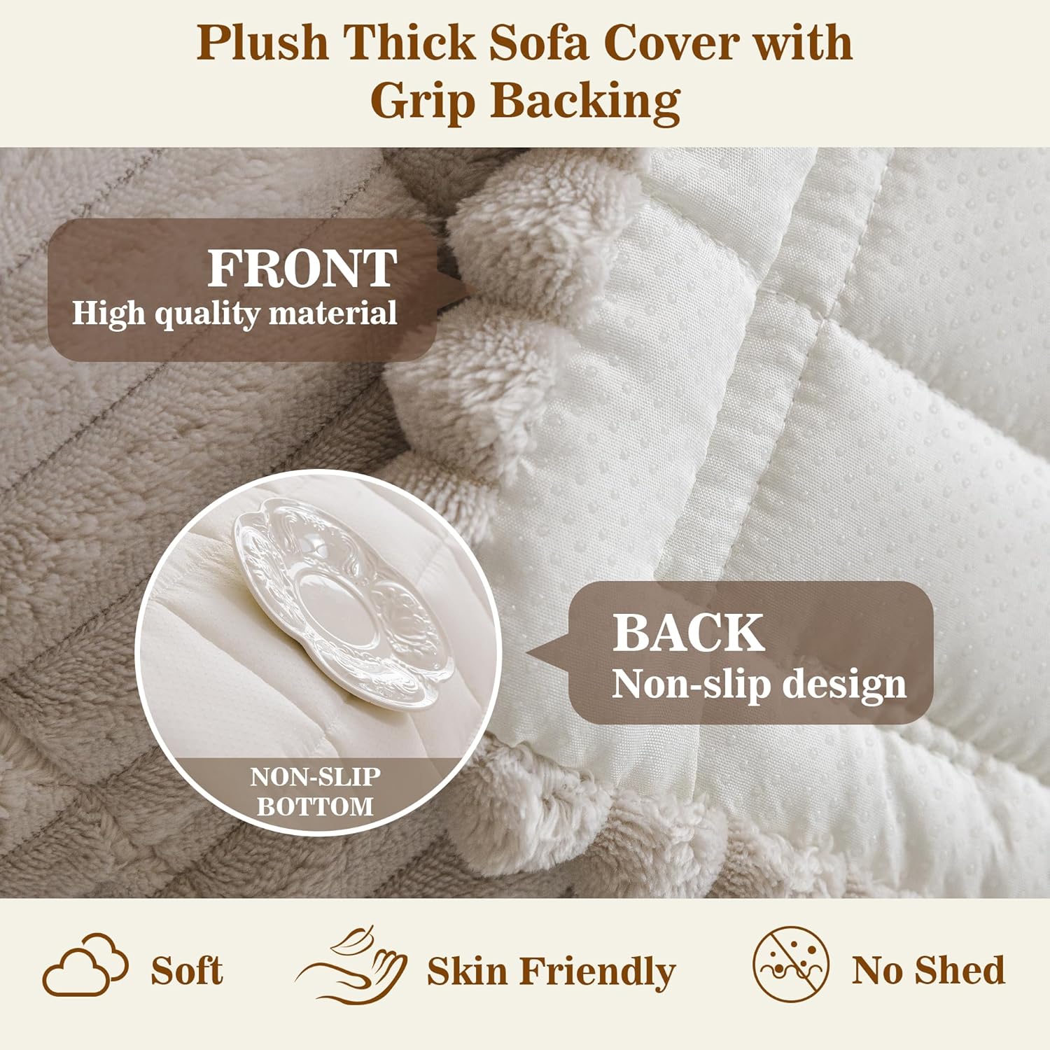 MYSKY HOME Couch Covers for 3-4 Cushion Sofa Pet Friendly, Couch Cover for Dogs, Sofa Covers for Pets Washable, Soft Non-Slip Sofa Slipcovers Furniture Protector Covers, Oatmeal, 27.6" x 82.7"