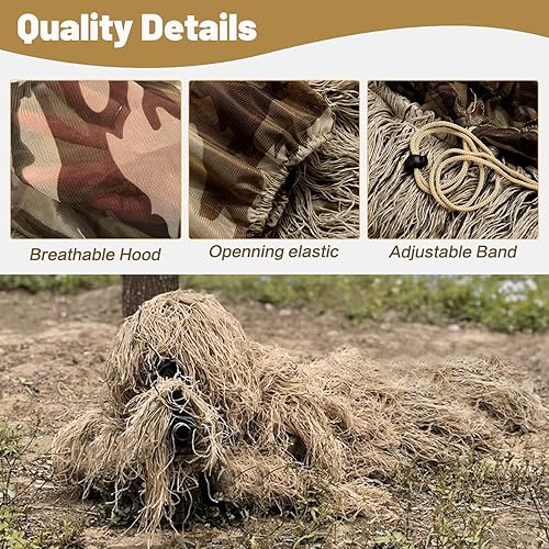 Miniatura 8 de MOPHOTO Traje de caza de camuflaje 3D 5 en 1, chaqueta, pantalones, capucha, bolsa de transporte para adultos y jóvenes, ML, XLXXL