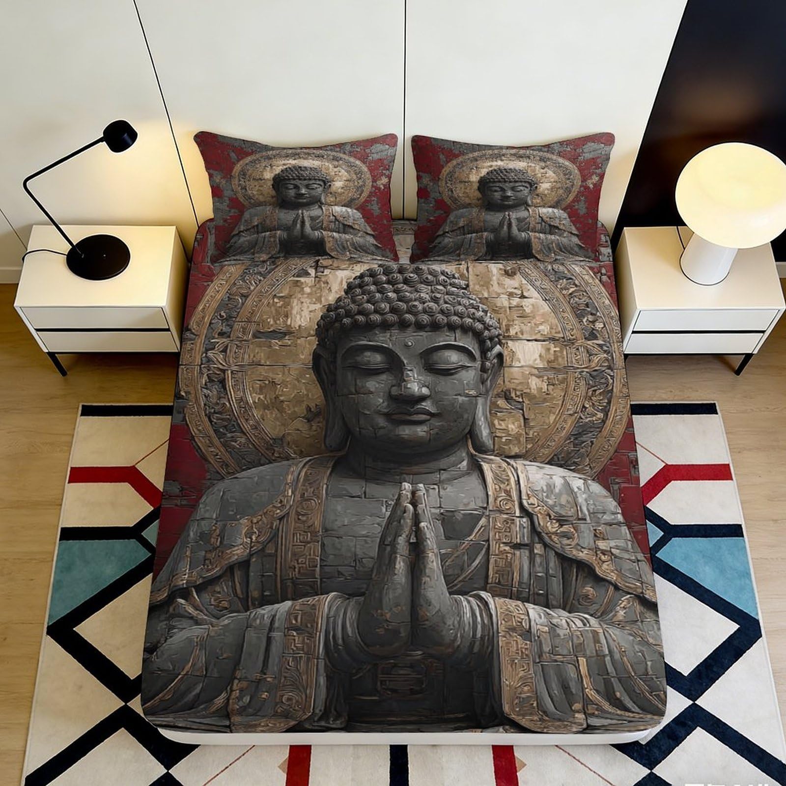 3D Printed Zen Buddha Fitted Sheet Microfiber Soft Breathable Mandala Bed Cover for Bedroom Guest Room Decor 90x200x25cm