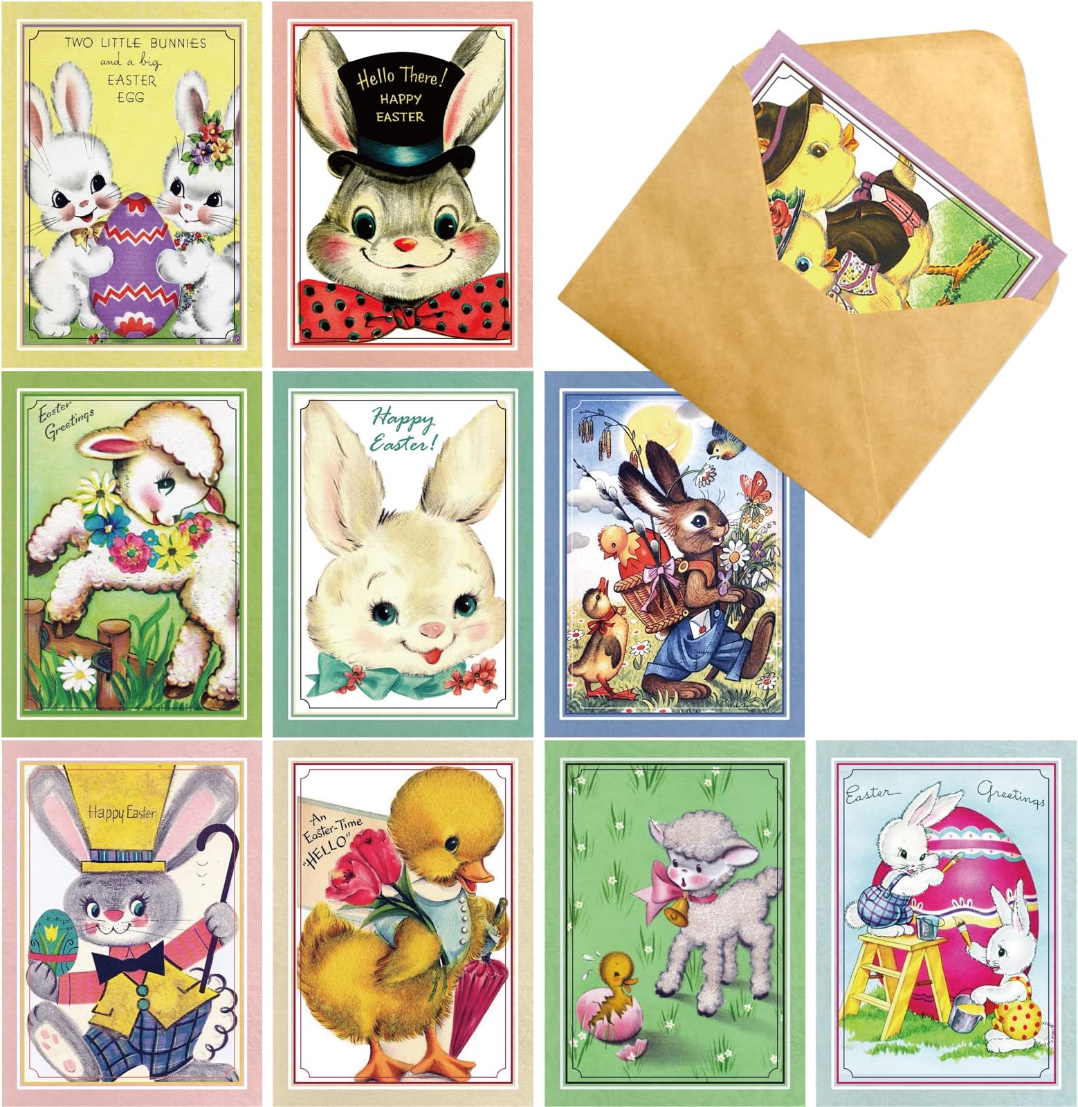 ceiba tree Easter Vintage Cards 20 Pcs Retro Bunny Greeting Card Assorted Blank Notes Cards with Envelopes for Classroom Home Office Business