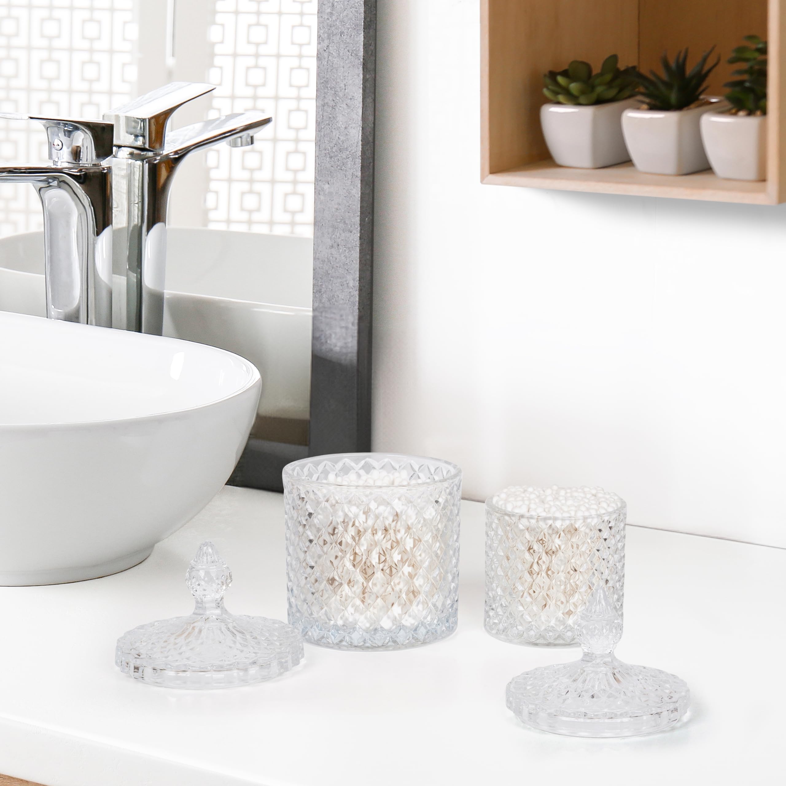 Winter Shore Bocaux Rangement Coton Tige [2 Tailles] - Pot Verre avec Couvercle Transparent Épais pour Cotons-tiges, Cotons, Accessoires & Bijoux - Bocaux Rangement Cuisine & Salle de Bain