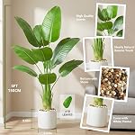 Artificial Bird of Paradise Tree 5ft - Faux Banana Leaf Palm Plant with White Planter, Lifelike Large Silk Floor Tree for Indoor Outdoor Modern Decor, Home Living Room Office Housewarming Gift