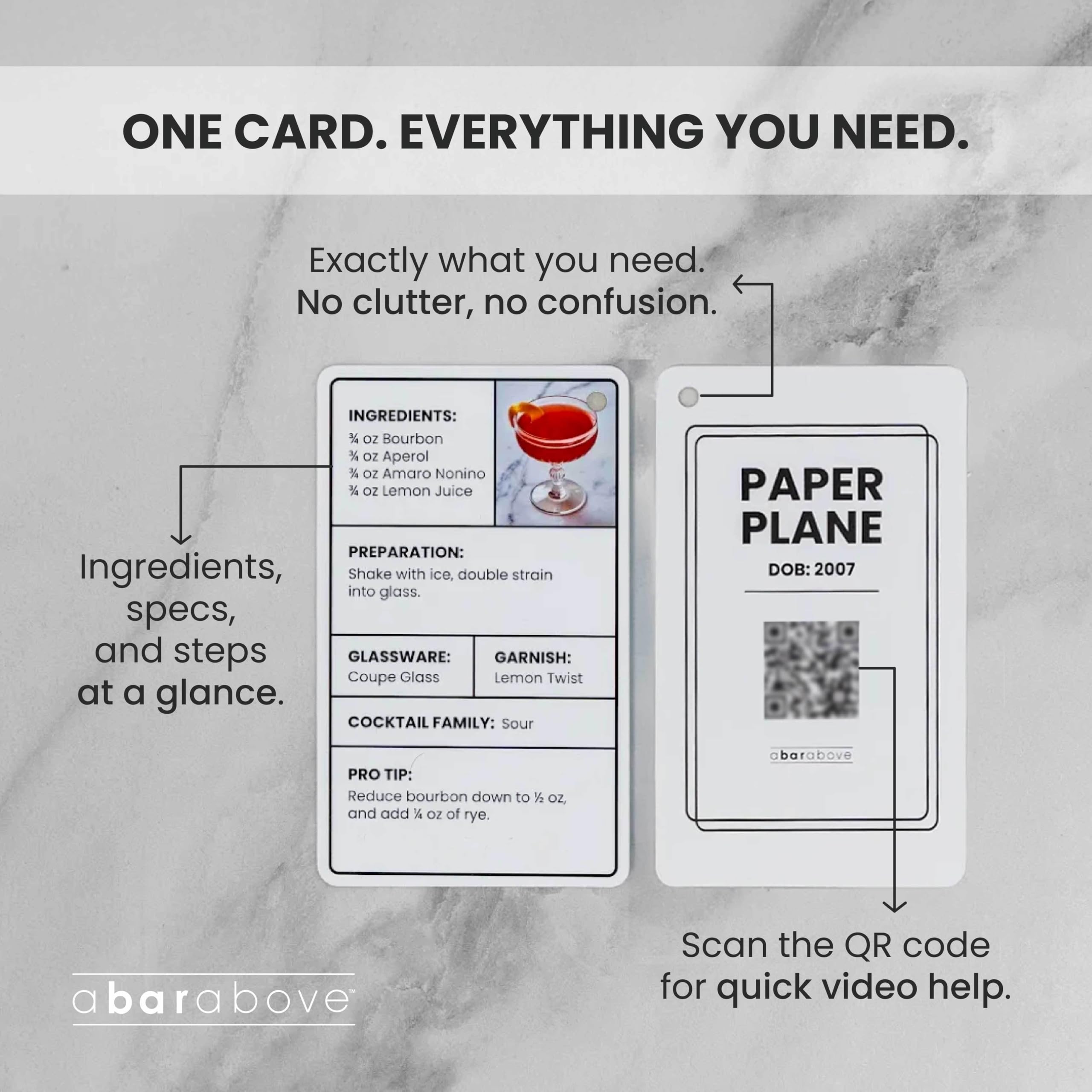 A Bar Above Cocktail Flash Cards, Deck of Cards with Step By Step Drinks, Ingredients Ratios and Garnish Notes, Home Bartender Guide, Tool Companion, Bartender Accessories, Cocktails Illustrated