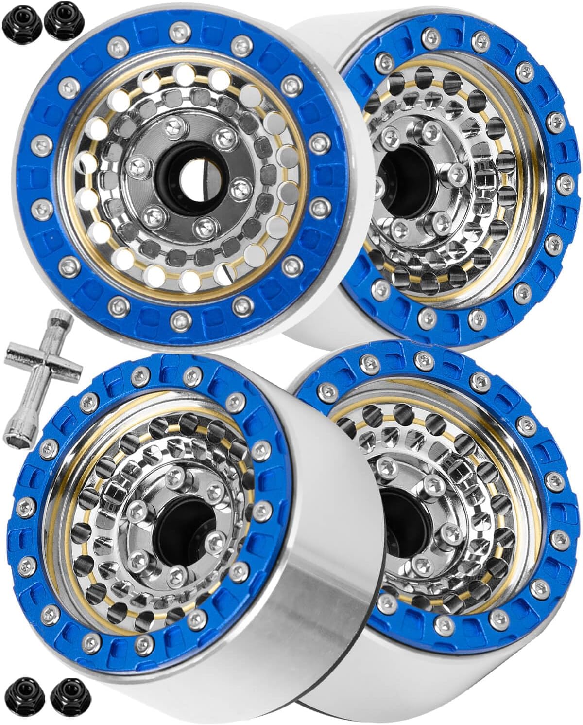 RC 1.9”Wheel Rims for 1/10 SCX10 90046 AXI03007 TRX4 TRX6 VS4-10 Gen7 Gen8 MST CFX D90 RC Crawler,1.9 Beadlock Super Heavy Brass & Aluminum Deep Dish Wheel Rims(4PCS) Silver