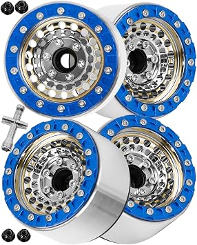 RC 1.9Wheel Rims for 1/10 SCX10 90046 AXI03007 TRX4 TRX6 VS4-10 Gen7 Gen8 MST CFX D90 RC Crawler,1.9 Beadlock Super Heavy Brass & Aluminum Deep Dish Wheel Rims4PCS Silver