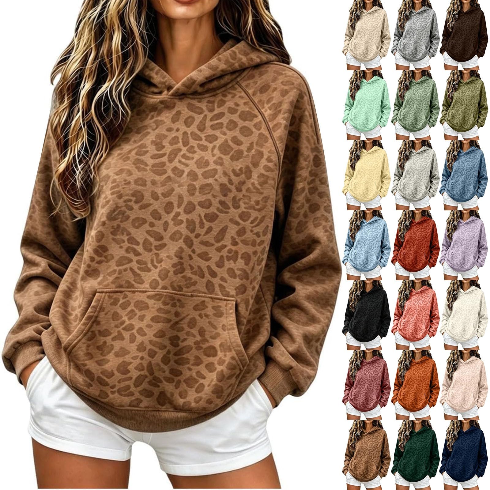Hoodie Leopardenmuster Damen Oversize Leo Kapuzenpullover Herbst Winter
