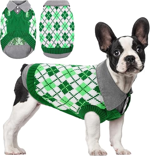 ASENKU Suéter cálido para perro, suéter de punto para cachorros, suéter de invierno suave para perros pequeños, traje de cuello alto a cuadros,