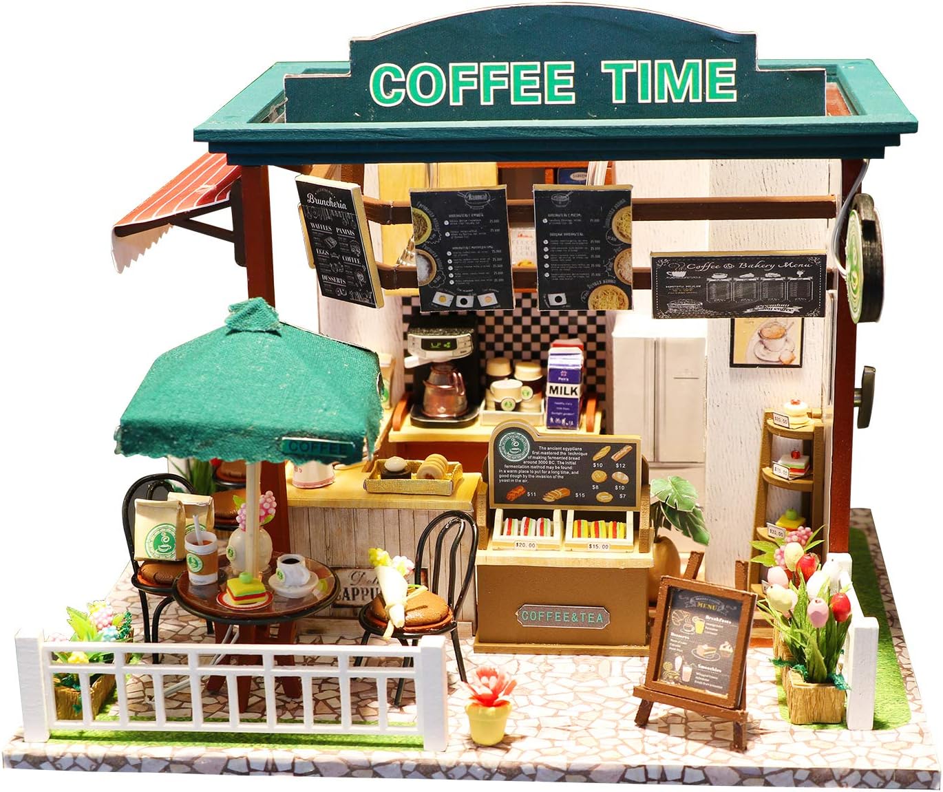 Spilay(Coffee Time C006) - DIY Miniature Dollhouse Wooden Furniture Kit,Handmade Mini Home Model with LED Light & Music Box ,1:24 Scale 3D Puzzle Creative Doll House Toys for Children Gift(Coffee ...