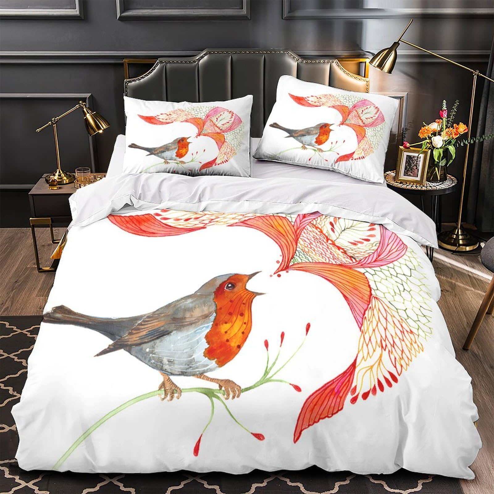 Linge de lit Robin oiseau 220x240 cm aquarelle nature