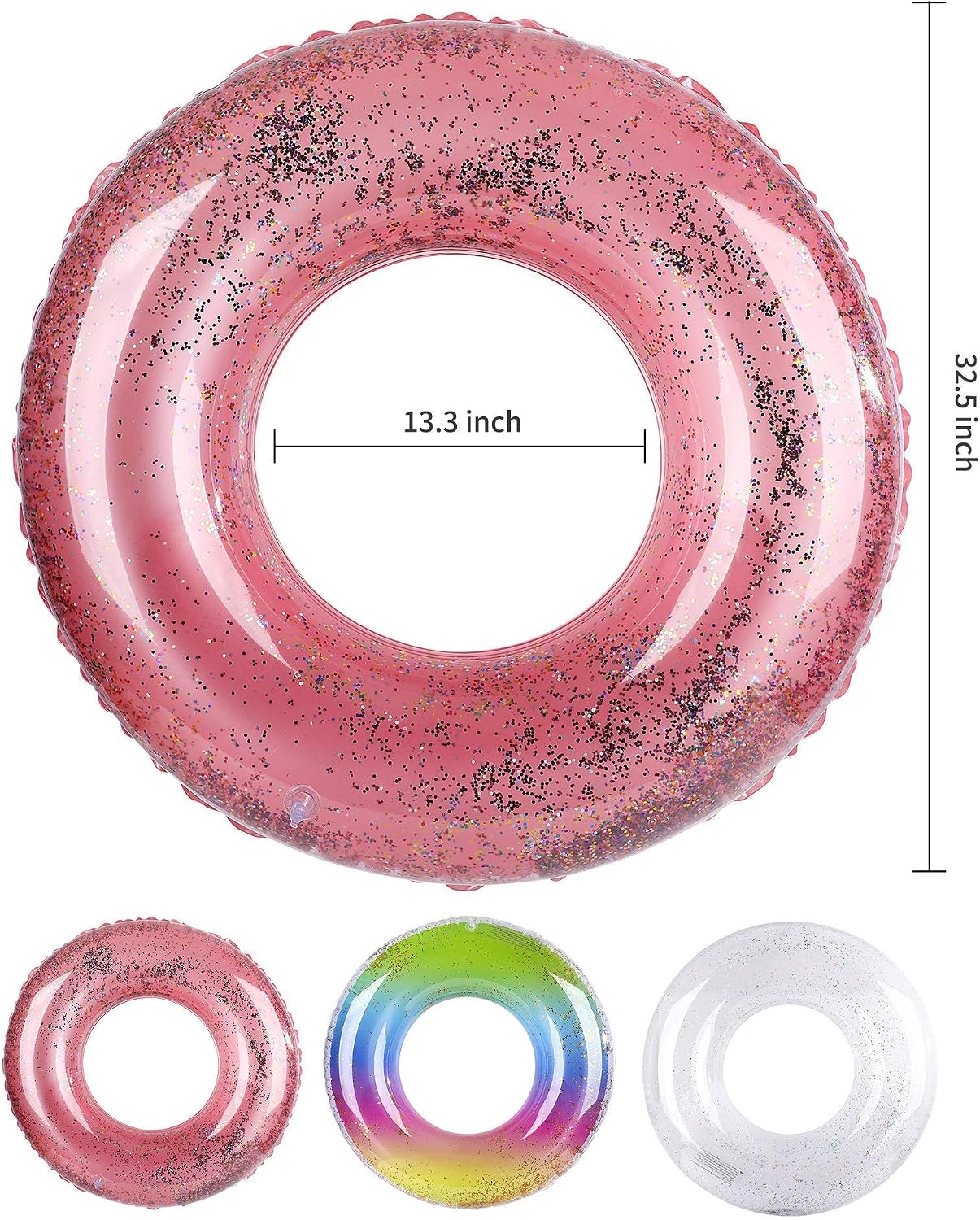FiGoal 3 Pack Inflatable Pool Float Glitter Swimming Pool Ring Funny Pool Tube Toys for Summer Water Parties Outdoor Water Activities