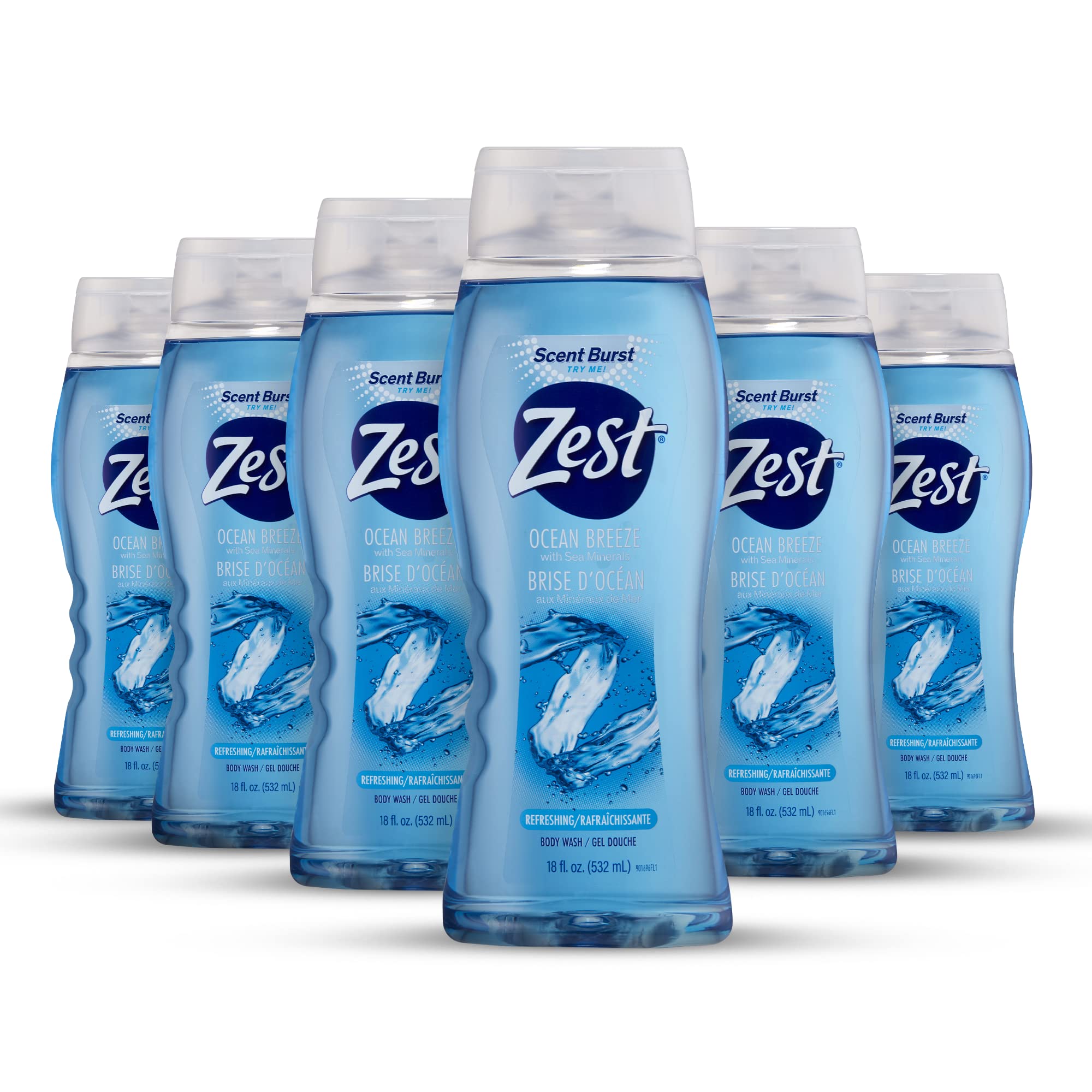ZestOcean Breeze Body Wash 18 oz (Pack of 6)