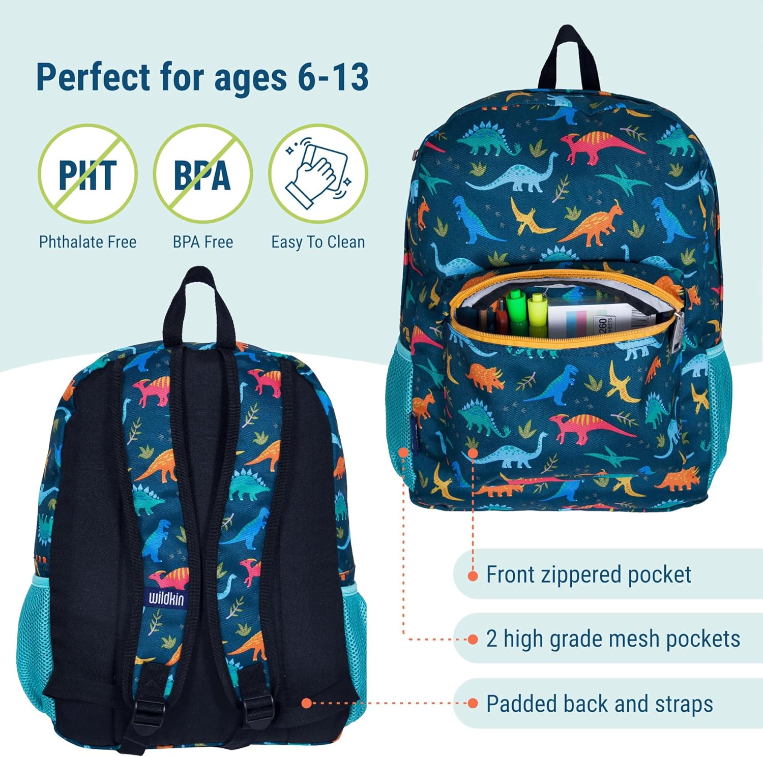 Wildkin 16-inch Kids Backpack – Durable, Padded & Spacious School Bag for Boys & Girls - Jurassic Dinosaurs - Image 3
