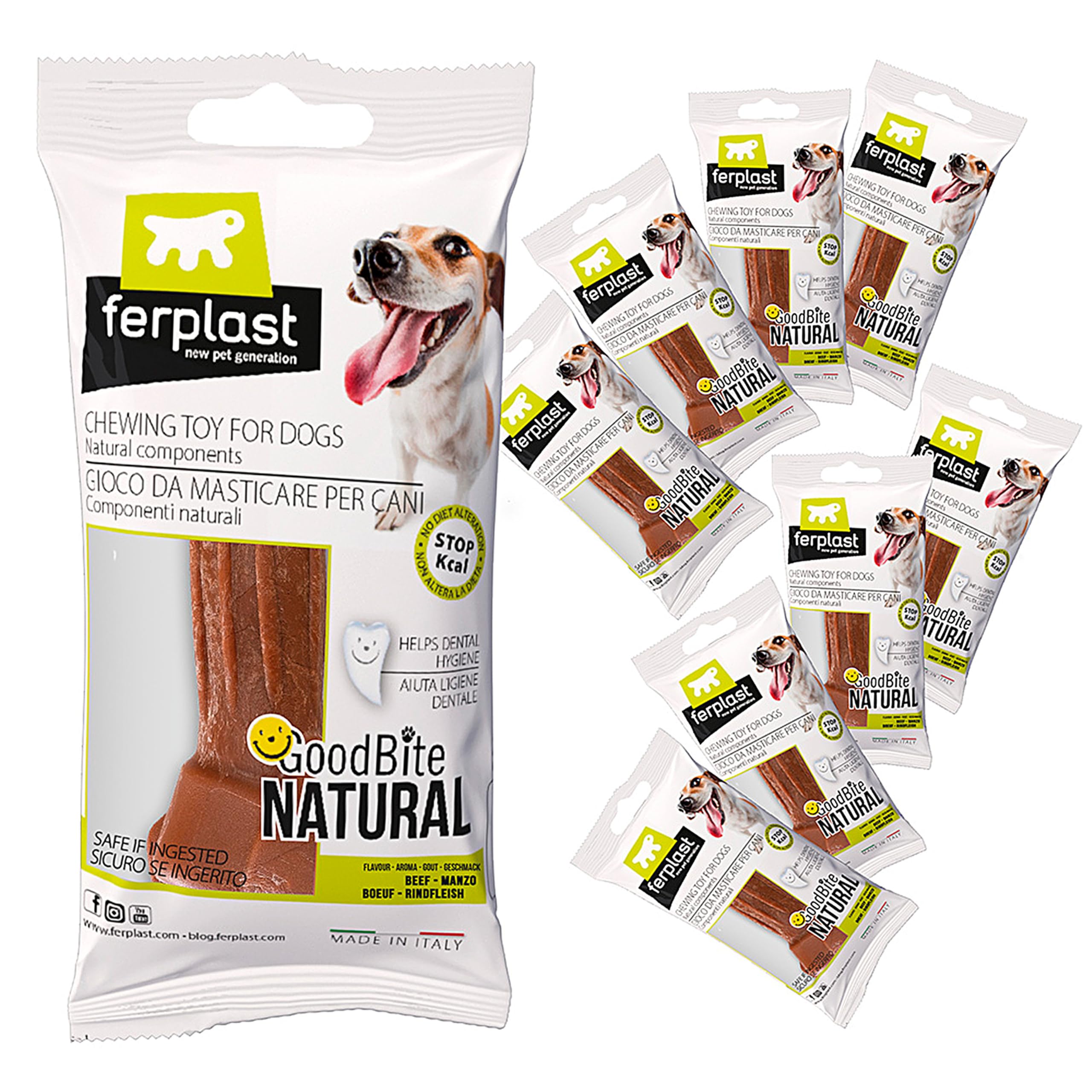 Ferplast Goodbite Natural Stick Gioco Bastoncino per l'Igiene Orale, Gusti Misti, Cane Medio Piccolo 5-25 Kg, Naturale, 8 Pezzi da 9 g