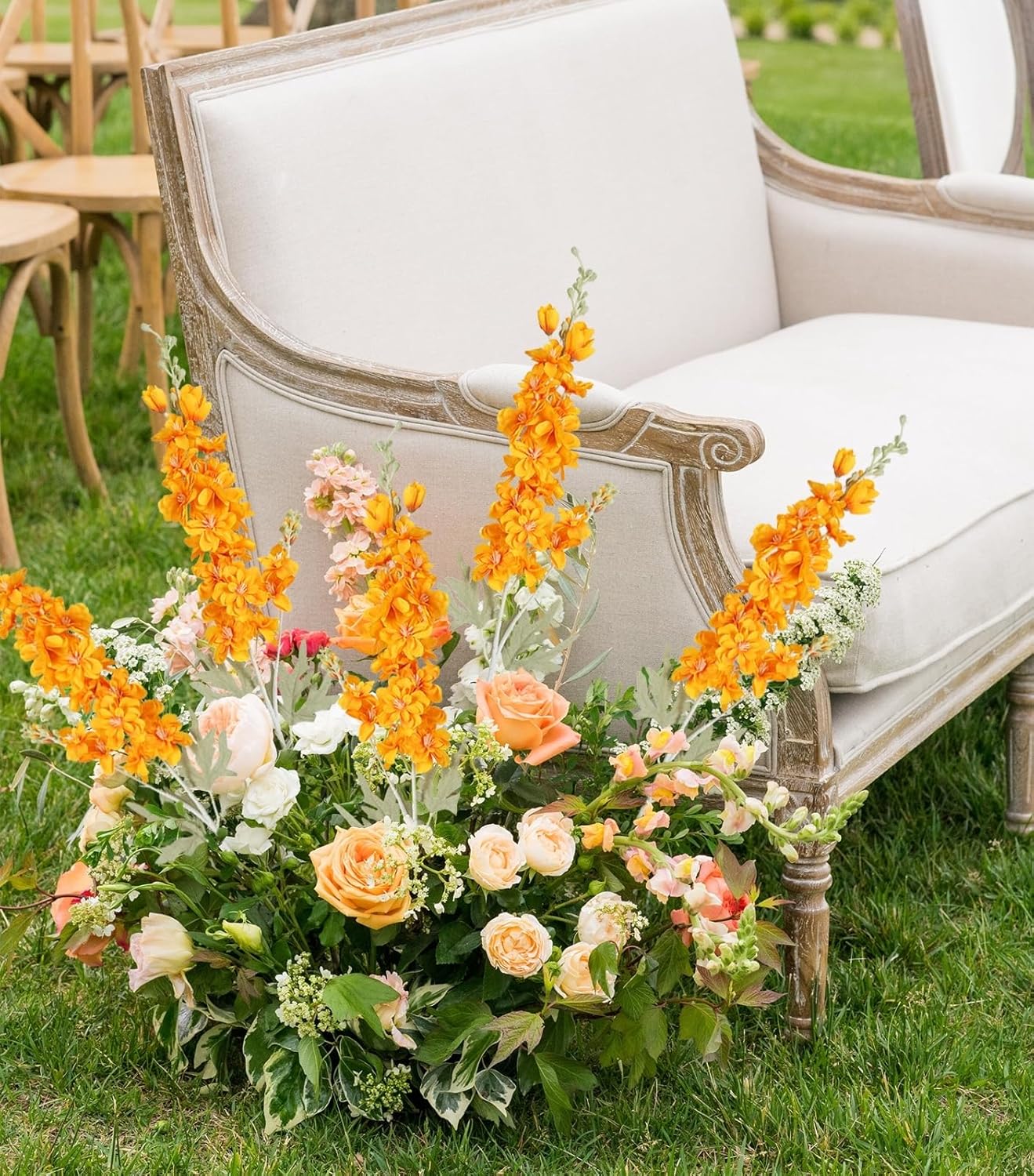 IPOPU Delphinium Flowers Artificial Flowers 6 pcs Orange Larkspur Flower 33.5 in Long Stem Artificial Flowers for Tall Vase, Silk Flowers for Home Garden Wedding Arrangement (Orange) - Image 3