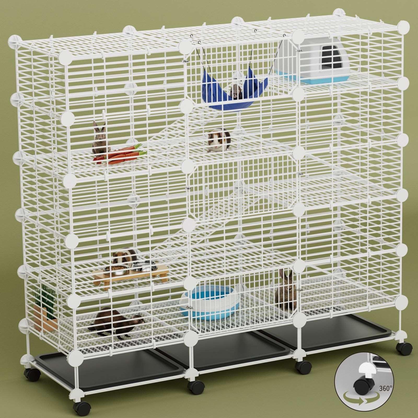 STILLCOVE Jaulas de cobayas de 5 niveles para interiores, con bandeja extraíble y ruedas | C&C - Jaula pequeña para animales con plataforma y rampa, para hurón, hámster, chinchilla, erizo, ratón, mascota