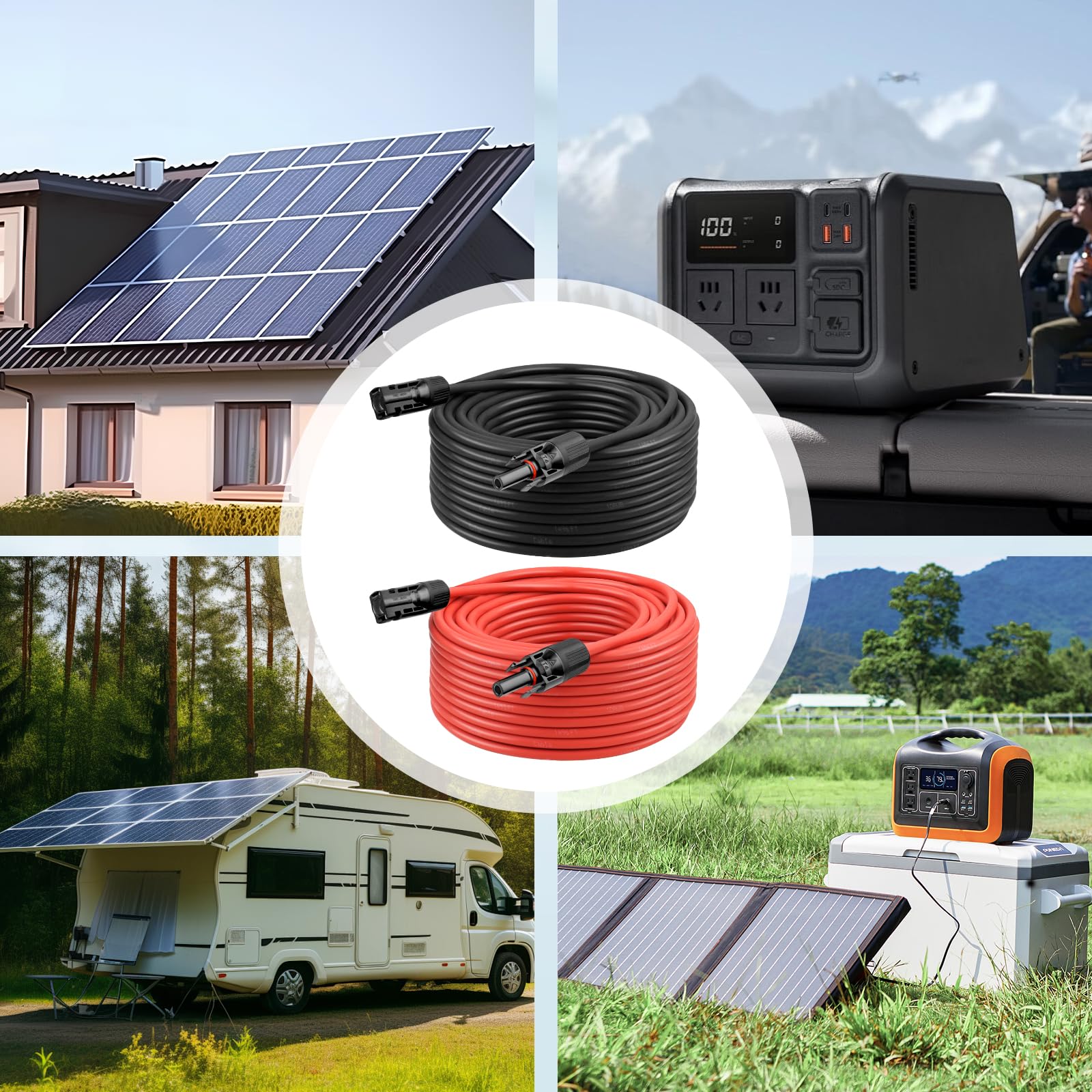 Przedłużacz solarny, 10 AWG, 4,5 m, czarny + 4,5 m czerwony, miedziany drut ultra męski na żeński, do paneli słonecznych, samochodów, kamperów, łodzi, na zewnątrz