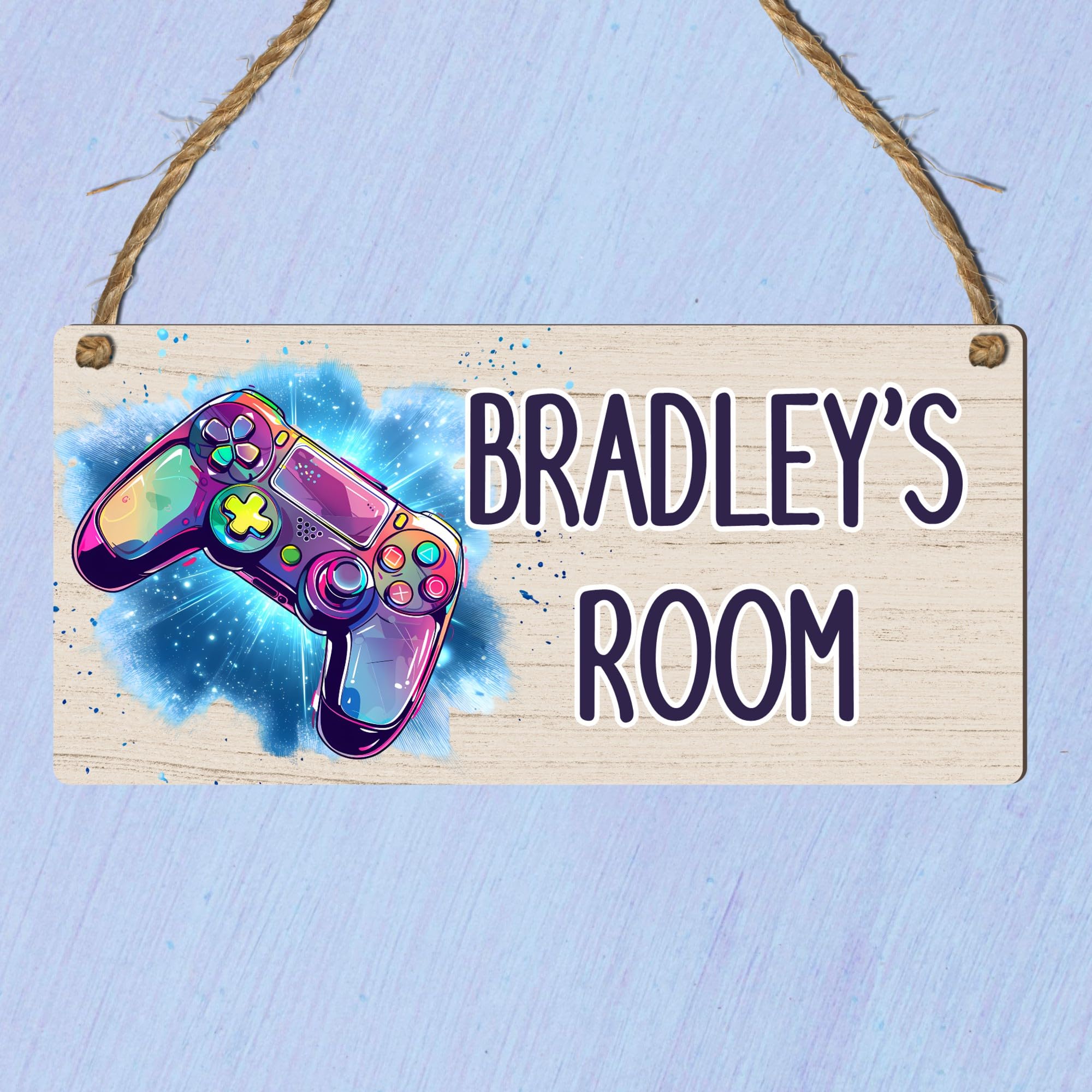 Custom Kids Room Name Plaque | Personalised Boys Bedroom Sign | Wooden Hanging Door Sign | Car, Dinosaur, Football, Tractor, Gaming Designs (Gaming)