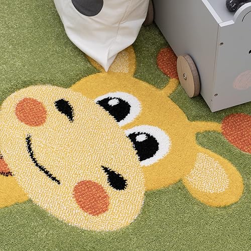 Miniatura 3 de Alfombra verde para niños con animales de la selva para la habitación de los niños, tamaño: 3 pies 11 pulgadas x 5 pies 7 pulgadas