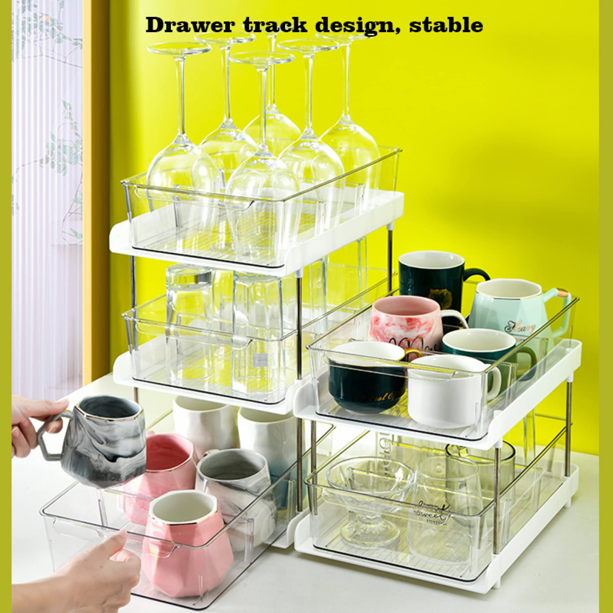 Organisateur d'étagères de placard - Étagère de rangement transparente sous l'évier avec tiroir coulissant - Bonne aide pour ranger les fournitures de cuisine et les articles de toilette / 2 layer