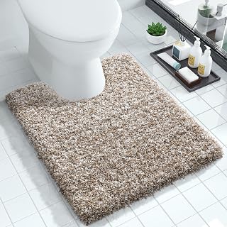 Yimobra Toilet Rugs U Shaped Washable 24X20, Soft Toilet Mat, Brown&White